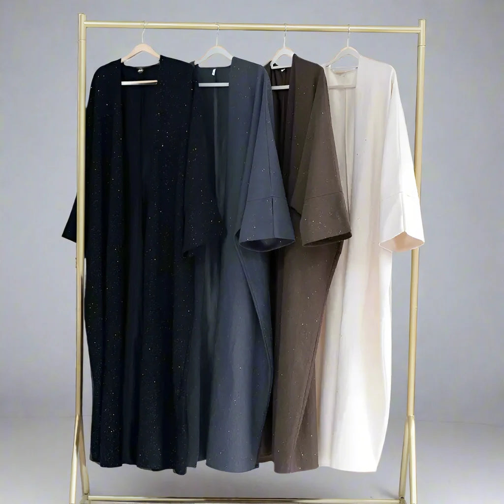 Elegant Muslim Women's Winter Fall Shining Powder Cardigan Open Abaya Dress - Perfect for Prayer, Special Occasions & Everyday Wear