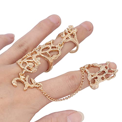 Fashionable Knuckle Chain Rings Set for Women & Men - Alloy Hollow Flower Leaf Design Punk Joint Rings, Conjoined Finger Jewelry Gift for Punk Style Lovers | Perfect for Parties, Concerts, and Gothic Fashion Accessories