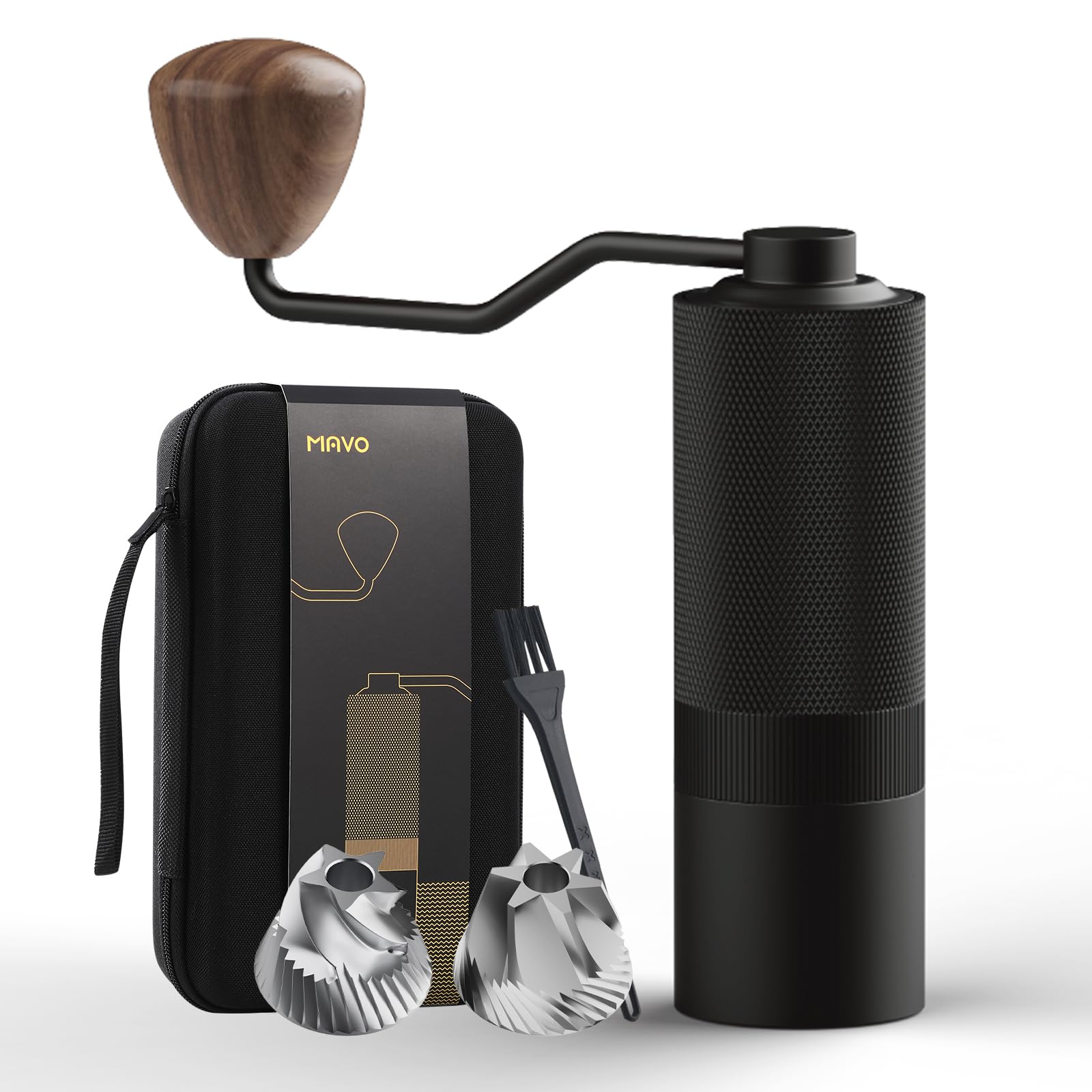 Premium MAVO Manual Coffee Grinder - 25g Capacity with 2 CNC Stainless Steel Conical Burrs (Pentagon & Hexagonal) | Perfect for French Press, Pour Over, Espresso & Travel | Portable Hand Crank Coffee Bean Grinder - Black