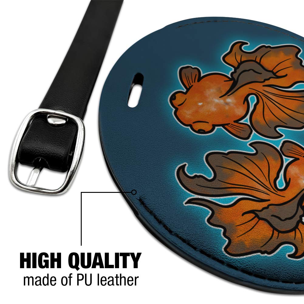 Japanese Goldfish Round Leather Luggage Tag - Waterproof Suitcase ID Card Holder for Travel - Perfect for Carry-On Bags, Backpacks & Suitcases