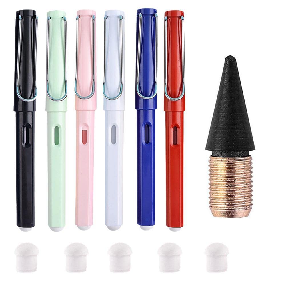 6Pcs Everlasting Inkless Pencils with 6 Replacement Nibs - Eternal Writing Tool for Sketching, Drawing & Note Taking - Perfect for Artists, Students & Office Use