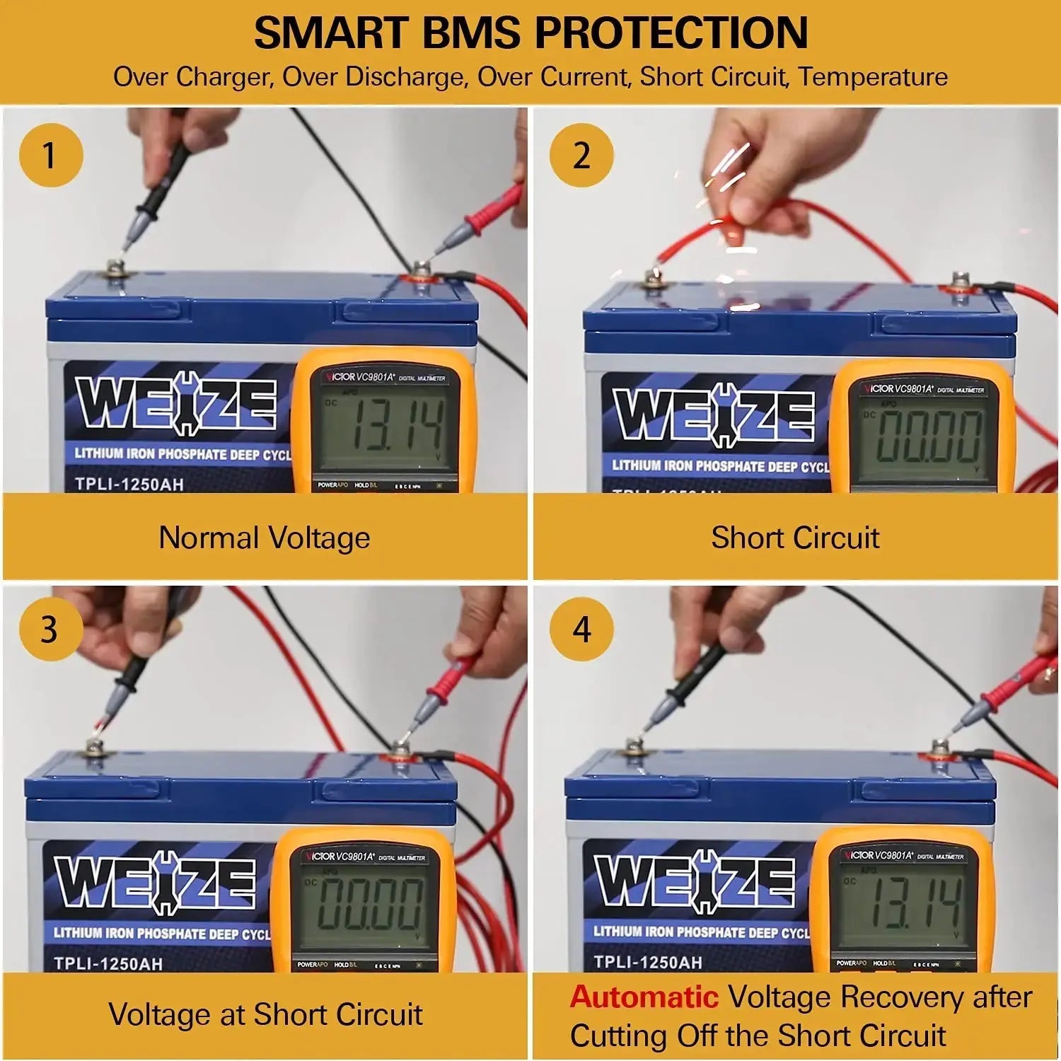 WEIZE 12V 100Ah LiFePO4 Lithium Deep Cycle Battery with Smart BMS - 10-Year Warranty, Low Self-Discharge (3%/Month) - Perfect for RV, Solar Power, Marine, Off-Grid & Backup Power Systems