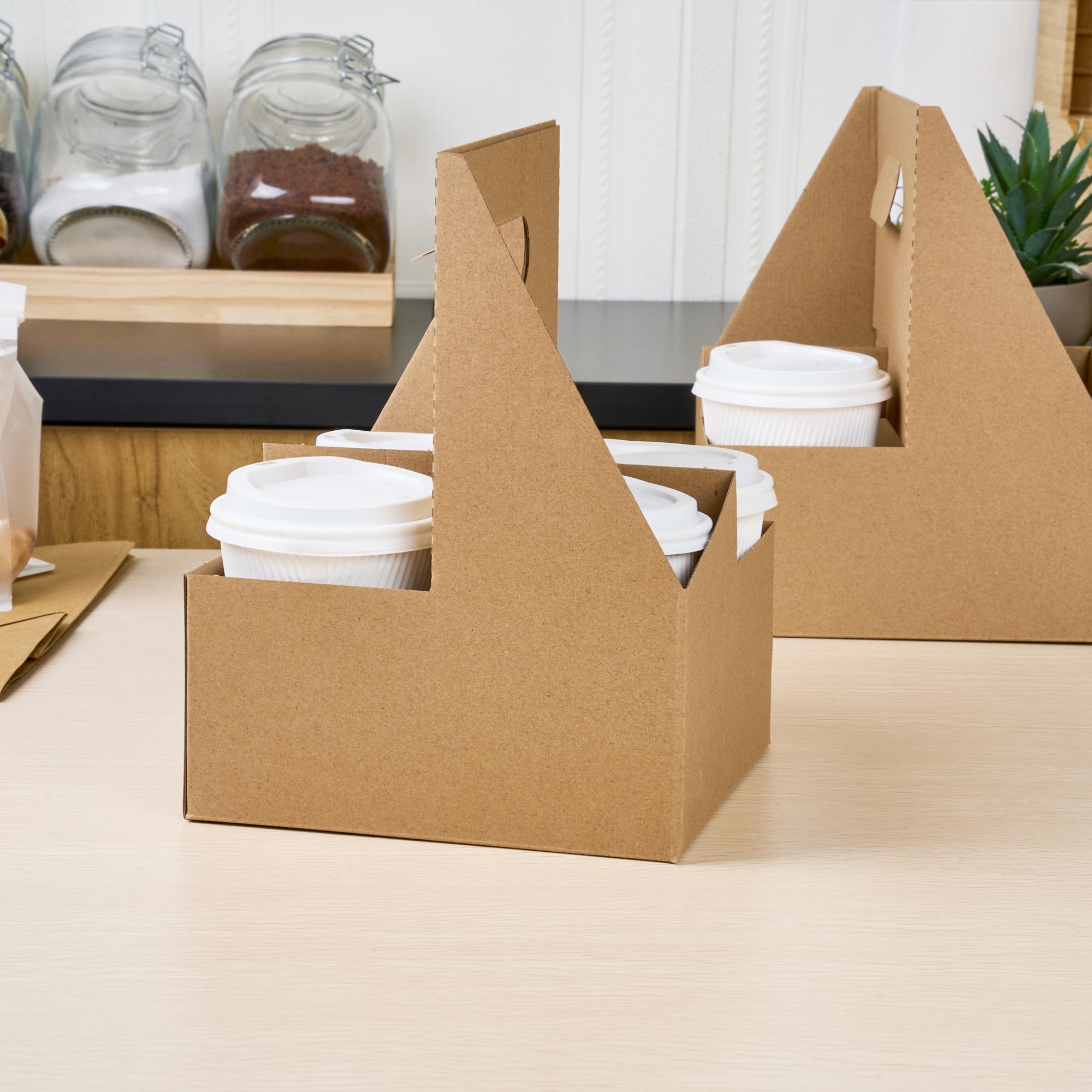 Restaurantware Altalena 100-Pack Disposable Drink Carriers with Handles - Kraft Paper Cup Holders for 4 Beverages | Perfect for Coffee, Smoothie & Bubble Tea Delivery, Takeout & Food Truck Use