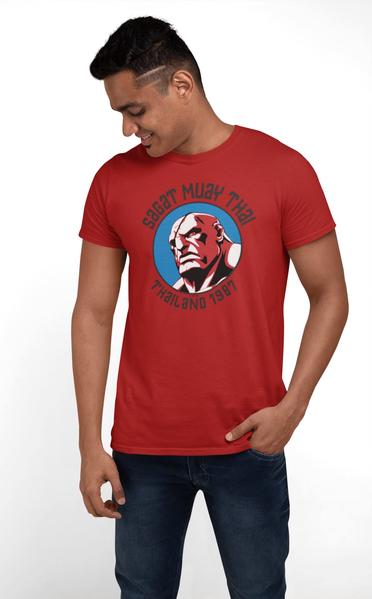 Pop Threads Sagat Street Fighter Graphic T-Shirt for Men - Muay Thai Master Arcade Gaming Tee | Perfect for Cosplay, Gaming Events & Streetwear Fashion