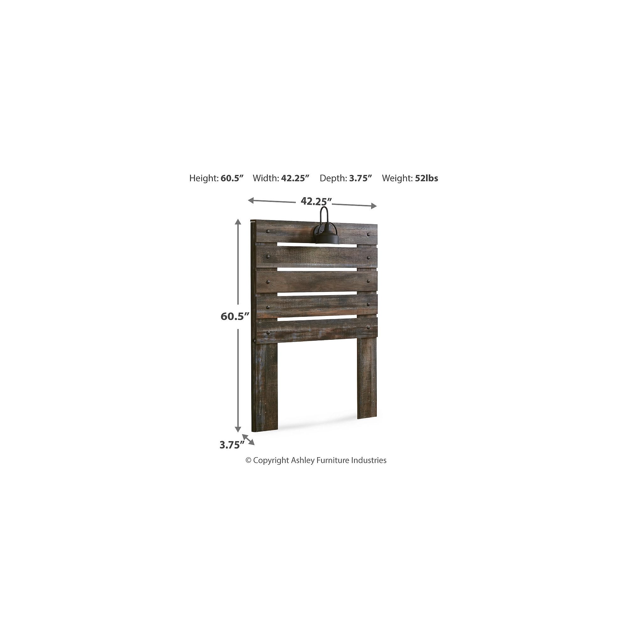 Signature Design by Ashley Drystan Rustic Wood Panel Headboard with USB Charging Ports - Twin Size, Distressed Brown Finish - Perfect for Bedroom Decor & Small Space Living