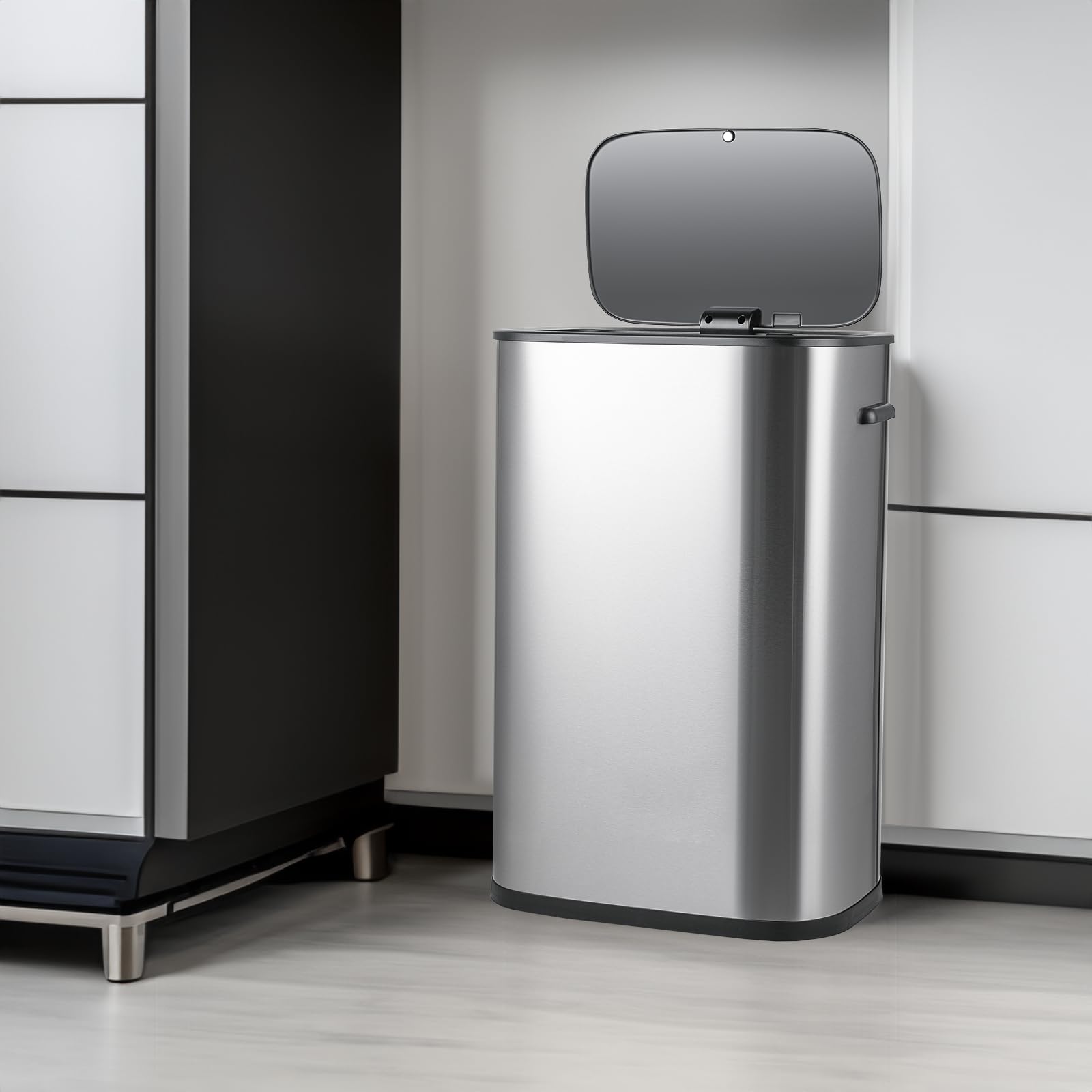 MoNiBloom 14.5-Gallon Touchless Automatic Motion Sensor Trash Can with Soft-Close Lid - Stainless Steel 55-Liter Fingerprint-Proof Garbage Bin for Kitchen, Bathroom, Bedroom, Living Room, Home Office & Dorm - Ideal for Hands-Free Waste Disposal & Hygienic Home Cleaning