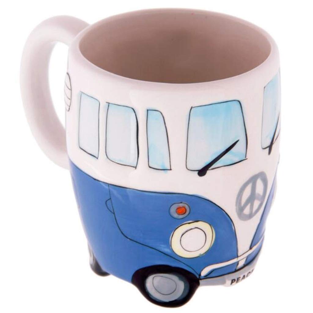 WIONC 400ml Creative Hand-Painted Double Bus Mugs - Retro Ceramic Coffee & Tea Cup - Unique Gift for Coffee Lovers - Perfect for Home, Office & Gifts (Color: Blue)