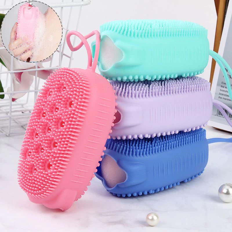 Silicone Body Scrubber Brush - Double-Sided Exfoliating Bath Brush for Adults & Babies, Fast Foaming Bear Shower Sponge - Perfect for Gentle Exfoliation & Full Body Spa Experience at Home