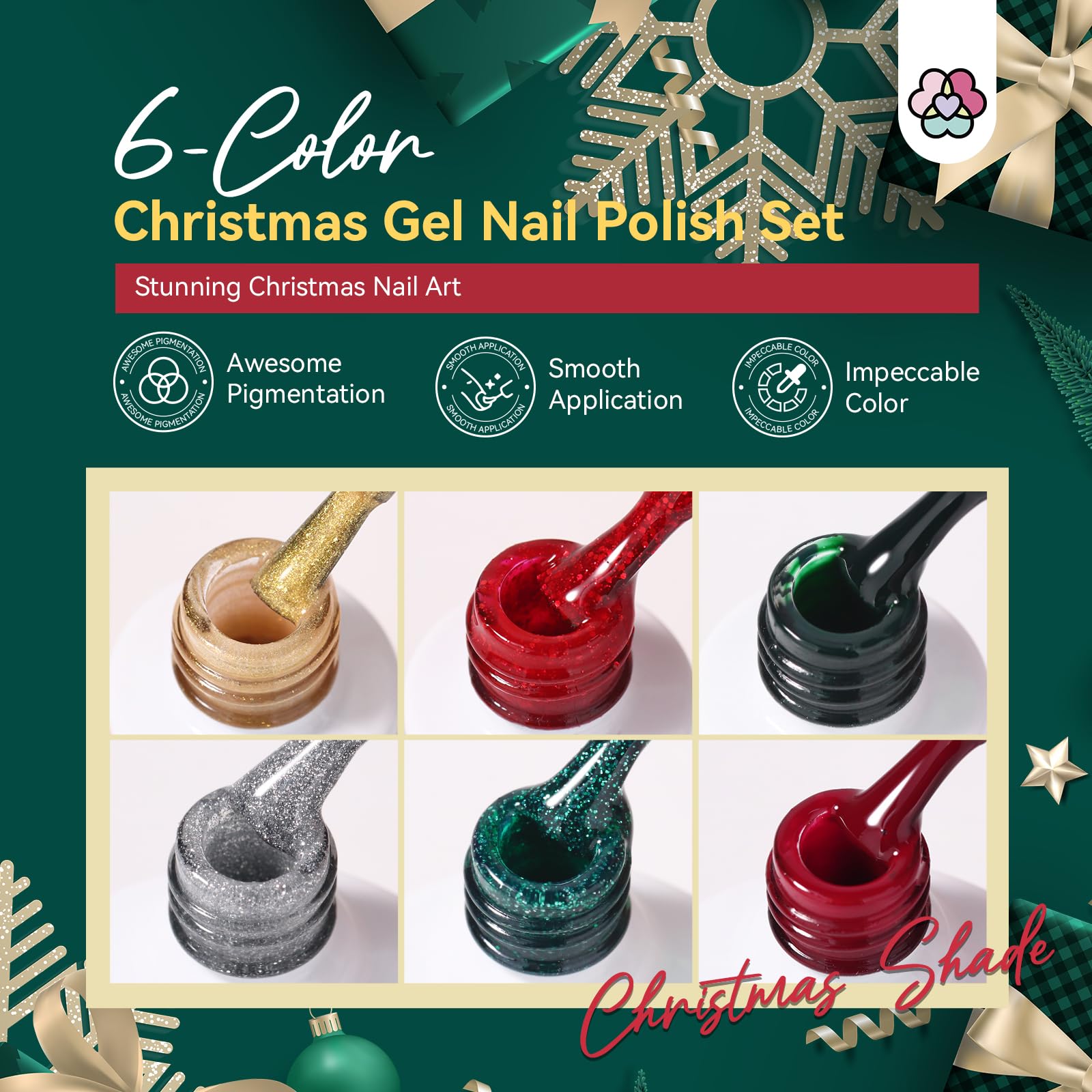 SAVILAND Christmas Gel Nail Polish Kit - 6 Colors UV/LED Nail Polish Set with Builder Gel & UV Protection Gloves (2.12oz) | Holiday Nail Art, DIY Manicure, Salon Quality, Gift for Nail Techs | Perfect for Christmas Parties, Home Manicures & Professional Nail Salons