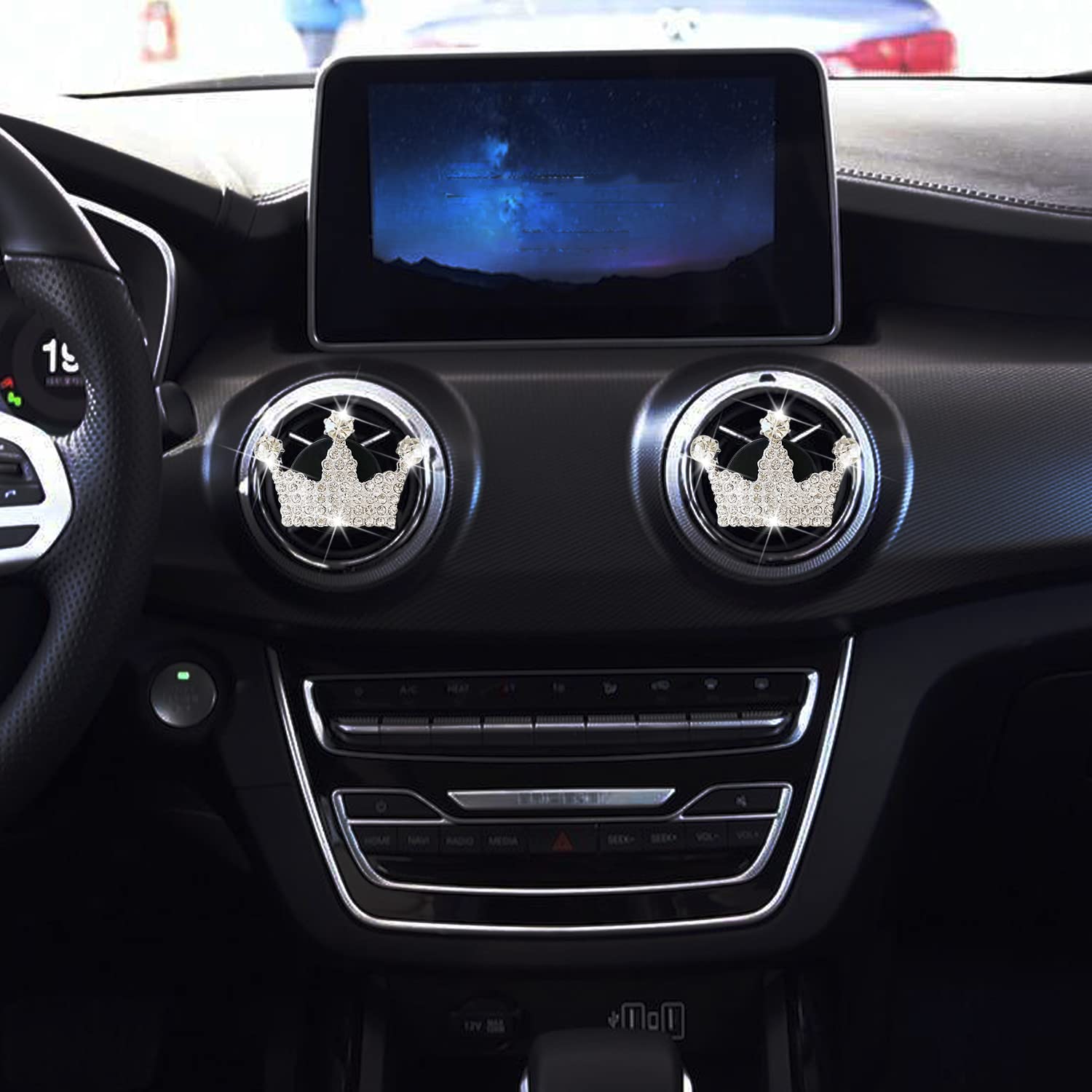 **2Pcs Crystal Crown Car Vent Clips - Rhinestone Bling Air Freshener & Diffuser for Car Interior Decor, Cute Accessories (Perfect for Gifts, Parties & Car Styling)**