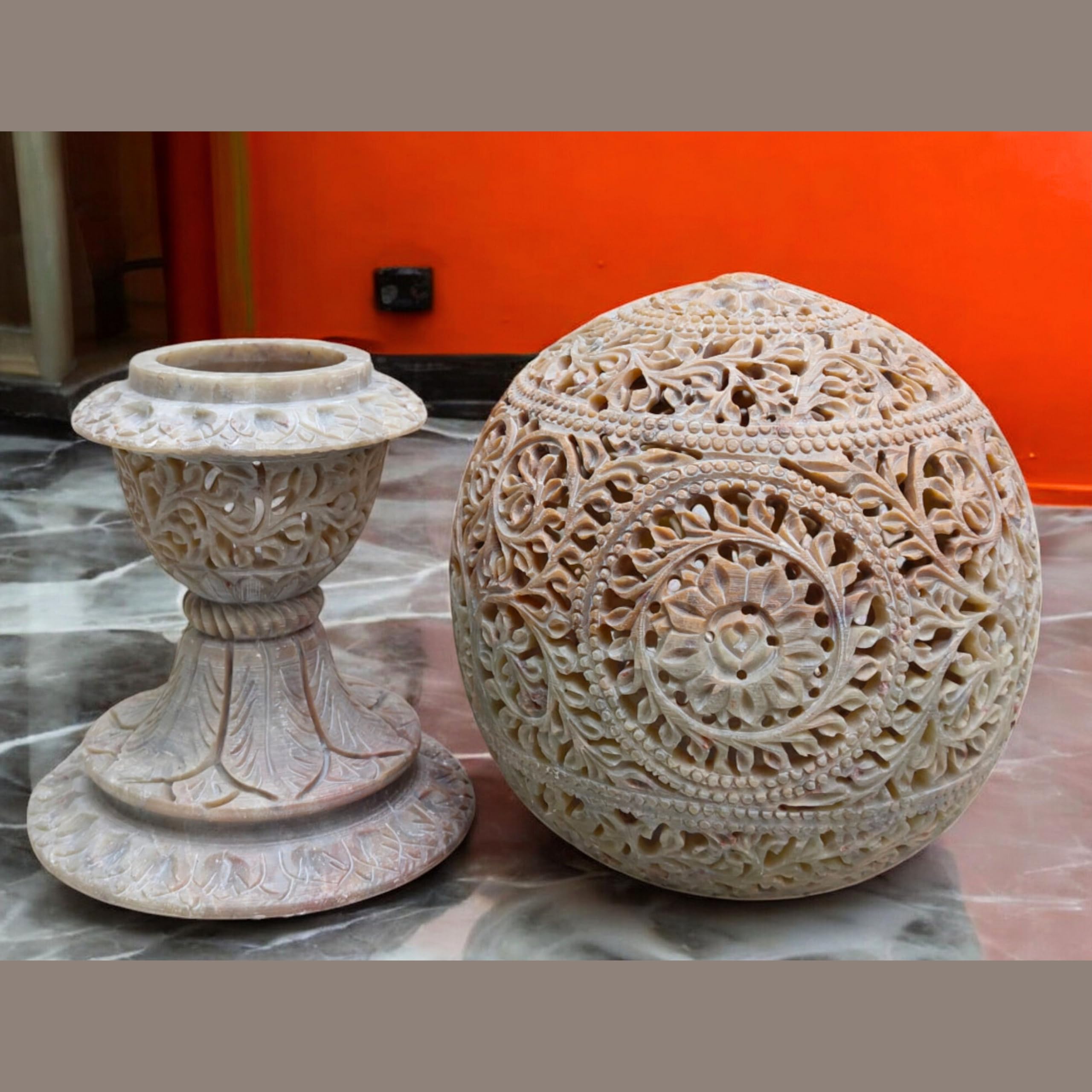 10 Inch Hand-Carved Marble Tea Light Candle Holder - Elegant Home Decor, Wedding Centerpiece, Romantic Dinner Lighting, Unique Gift Idea