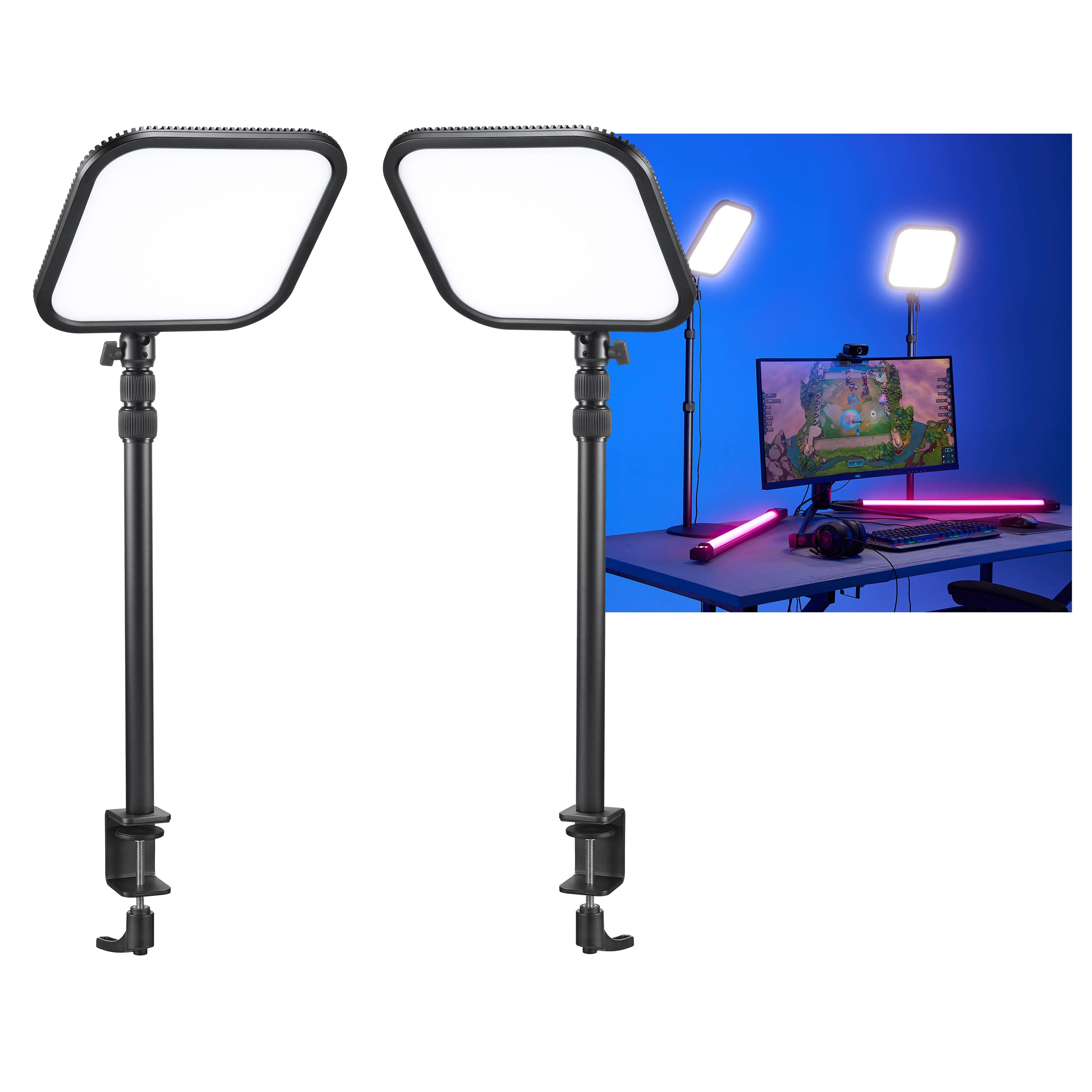 ES30 LED Light Panel Kit for Live Streaming - Dual Adjustable Table Clamp Mount with 5600K Daylight - Perfect for YouTube, TikTok & Zoom Video Recording