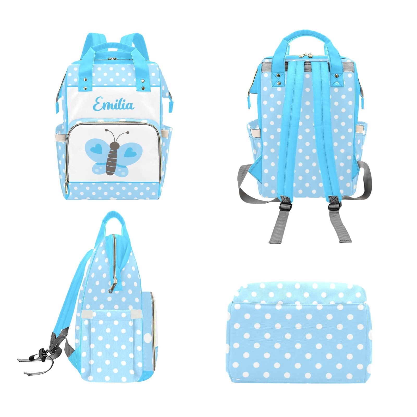 Custom Butterfly Blue Diaper Bag Backpack Tote - Personalized Baby Shower Gift for New Moms, Large Multi-Pocket Travel & Everyday Use Diaper Bag