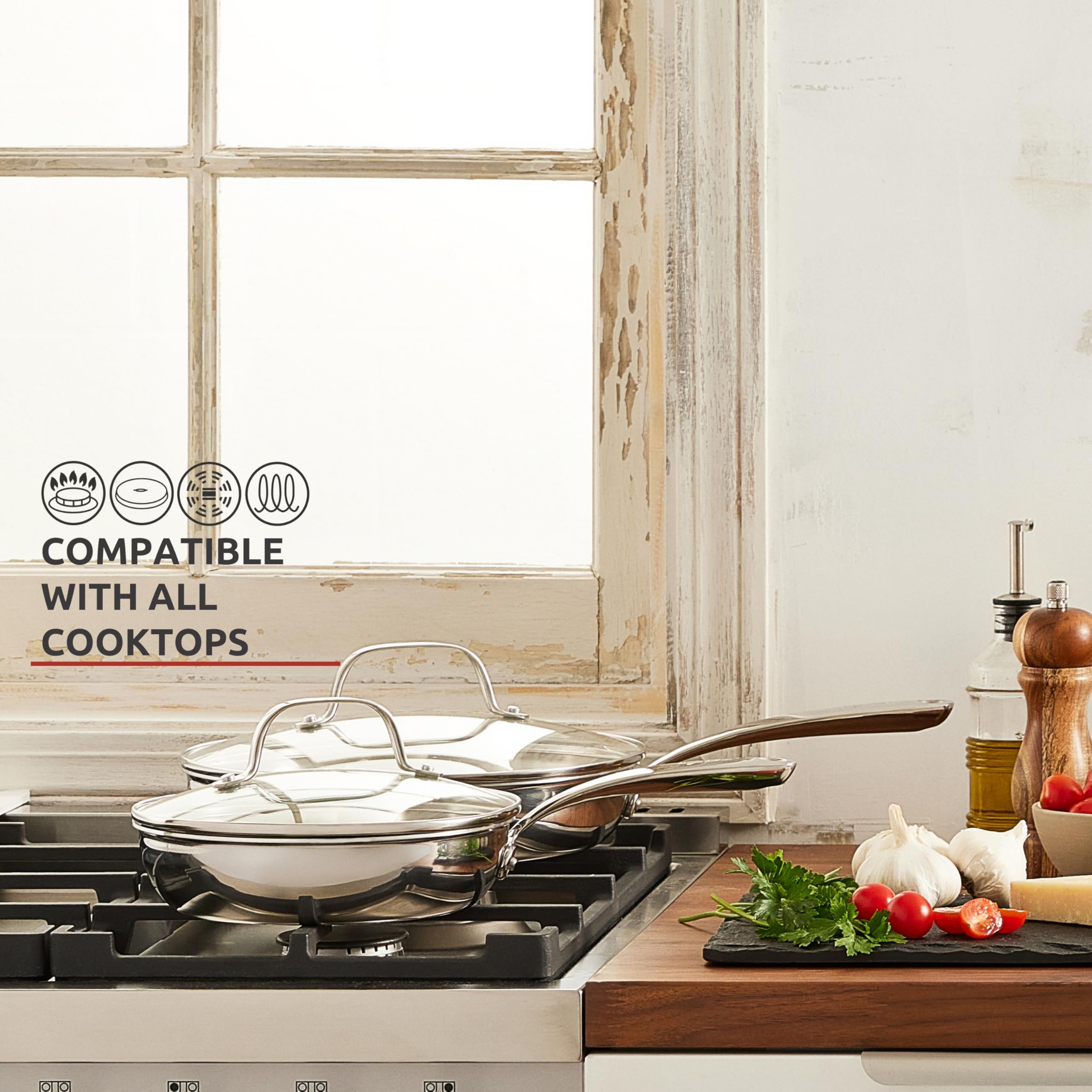 Lagostina 12-Piece Tri-Ply Stainless Steel Cookware Set - Induction Compatible Pots & Pans with Stay-Cool Handles & Tempered Glass Lids - Oven Safe to 500°F - Perfect for Home Cooking, Professional Kitchens & Gift Giving