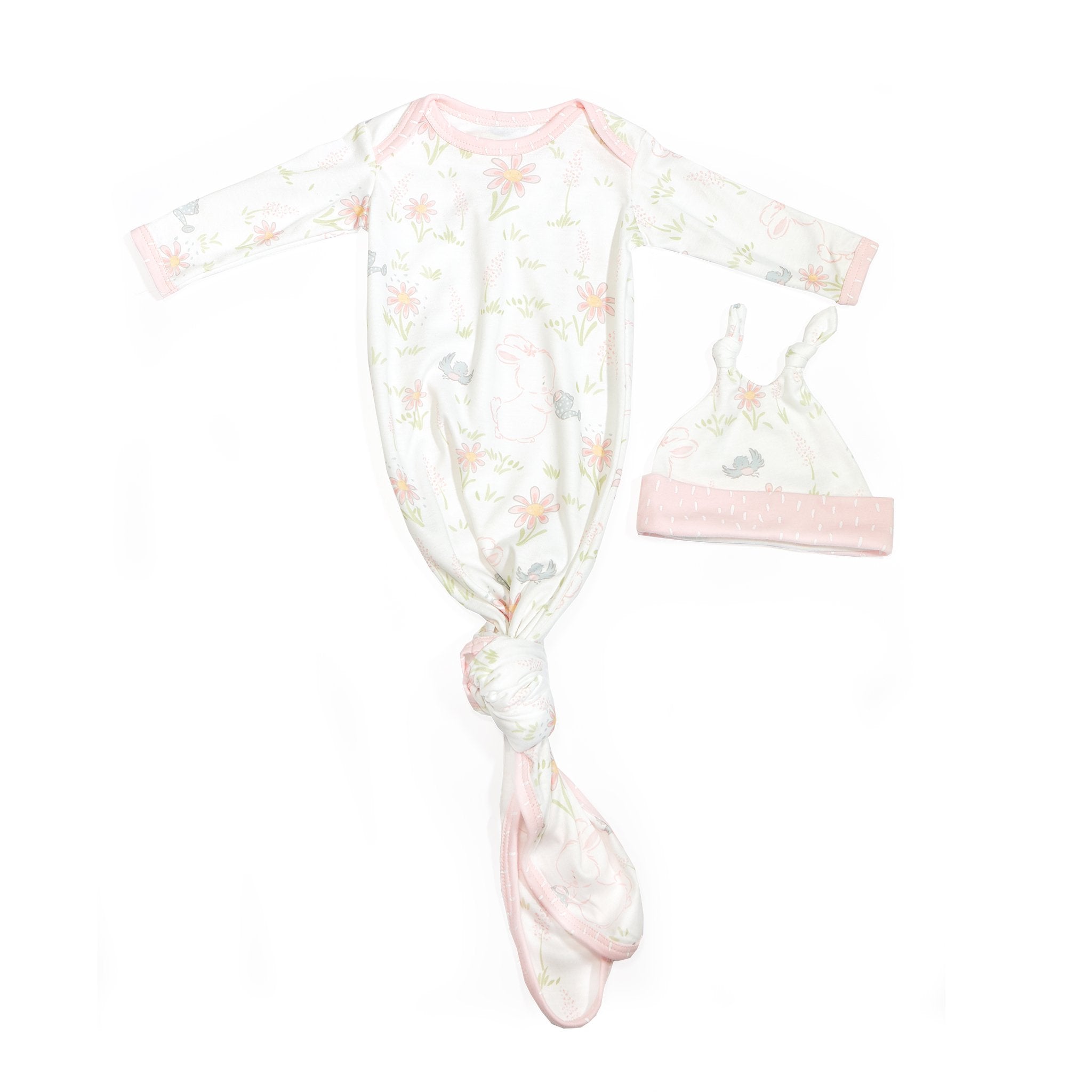Newborn Friendship Blossom Knotty Gown and Hat Set - Baby Girl Outfit for Photoshoot, Christening & Special Occasions