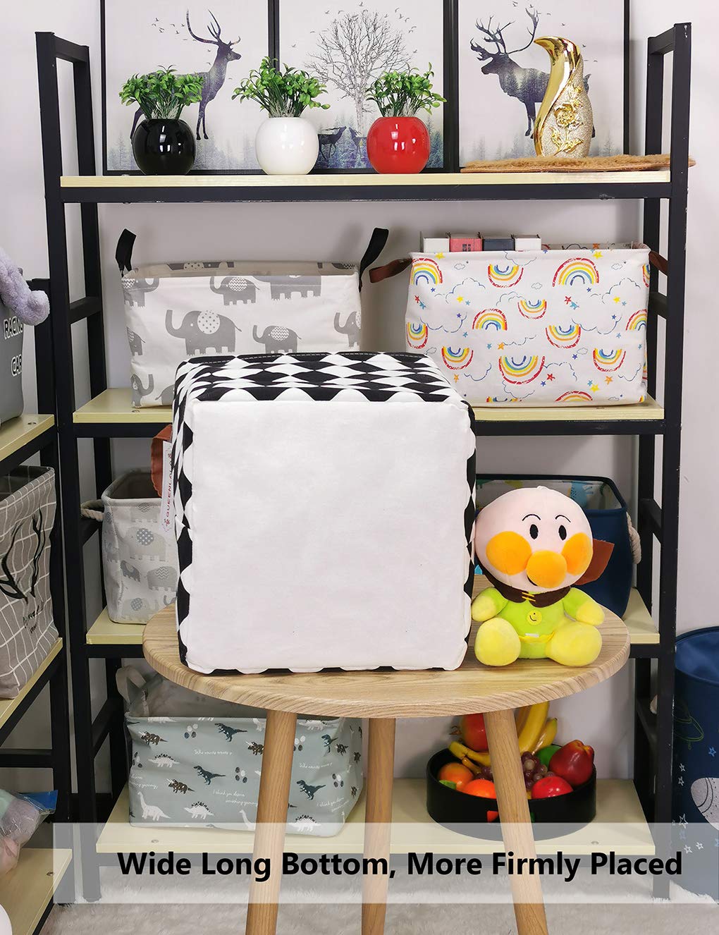 QUEENLALA Foldable Square Laundry Hamper Basket - Collapsible Storage Bin for Nursery, Bedroom, Closet & Office Organization (Black & White) - Perfect for Kids' Toys, Clothes Storage & Home Decor