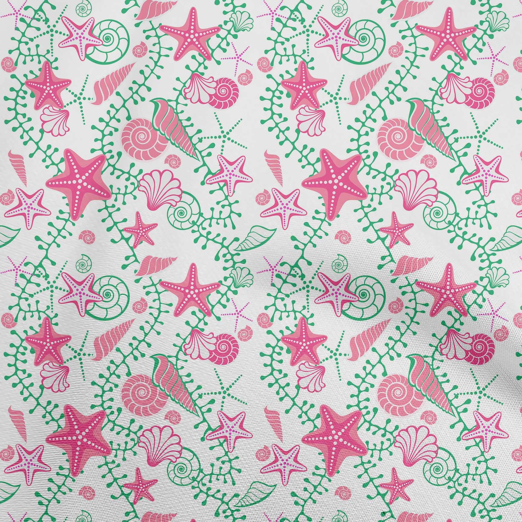 oneOone Cotton Flex Pink Fabric - Beach Starfish & Shell Print Dress Material by The Yard, 40 Inch Wide | Perfect for Summer Dresses, Swim Coverups & DIY Craft Projects