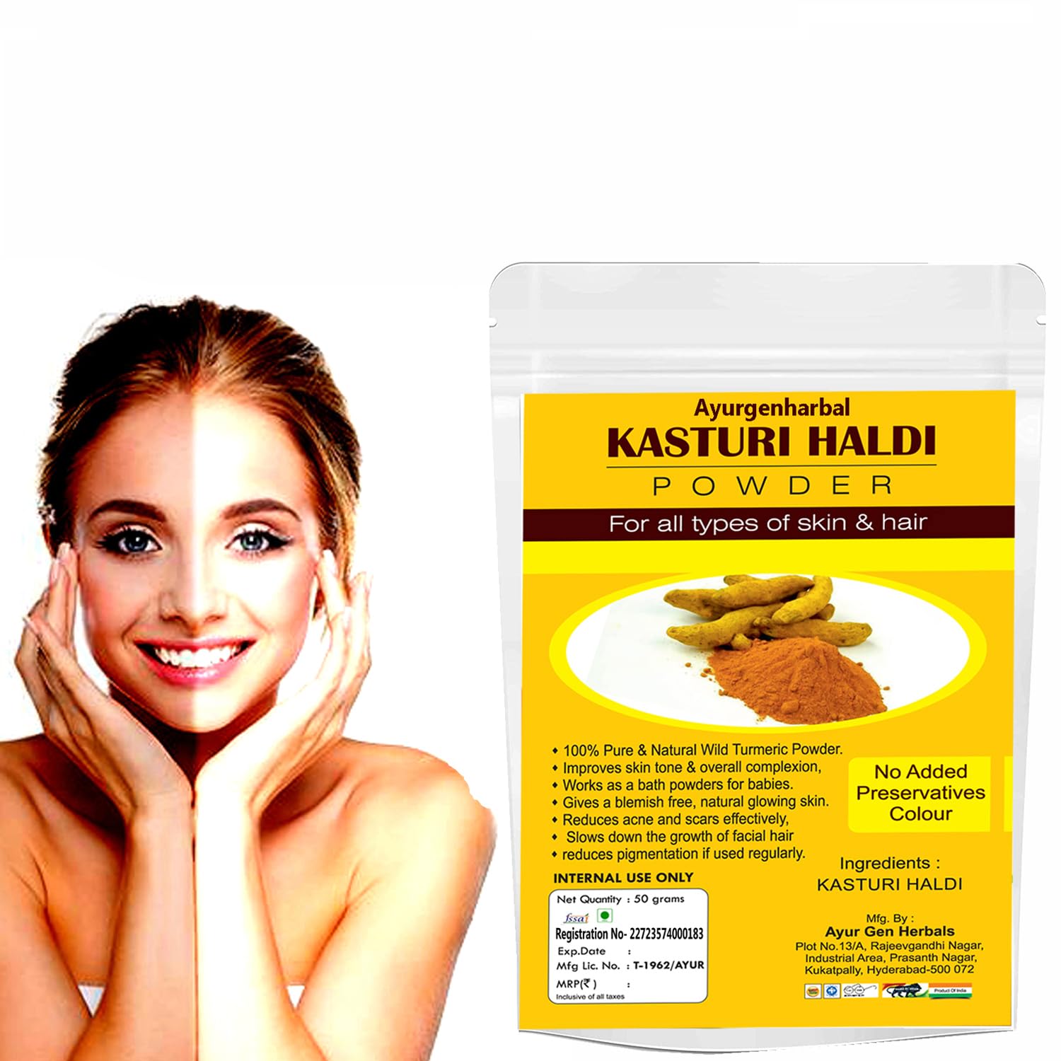 Organic Kasturi Haldi Powder for Face & Hair Care - Skin Brightening, Tan Removal & Acne Treatment | Wild Turmeric Powder for Glowing Skin & Skin Whitening | Perfect for DIY Face Masks & Natural Beauty Routines
