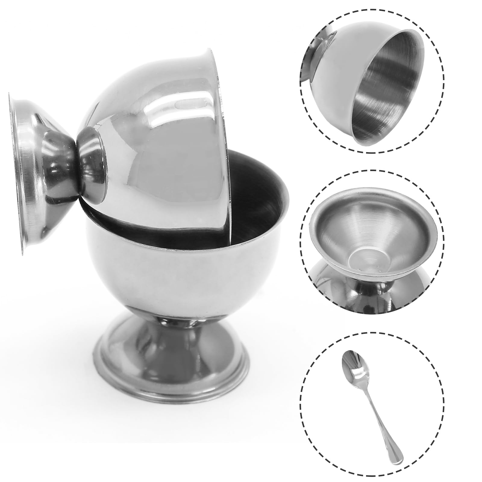 Premium Stainless Steel Egg Cups and Spoons Set of 8 - Elegant Silver Egg Holders with Matching Spoons - Perfect for Soft & Hard Boiled Eggs - Ideal for Breakfast, Brunch, Easter Decor, and Kitchen Dining Accessories