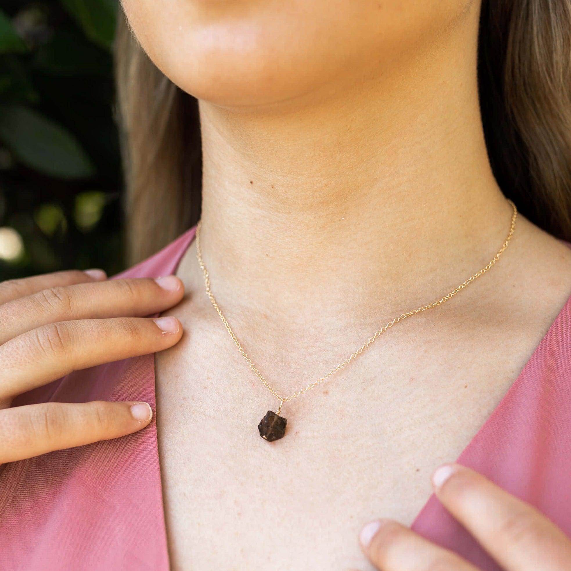 Natural Raw Smoky Quartz Pendant Necklace for Women - Elegant Healing Crystal Jewelry for Spiritual Protection & Everyday Wear