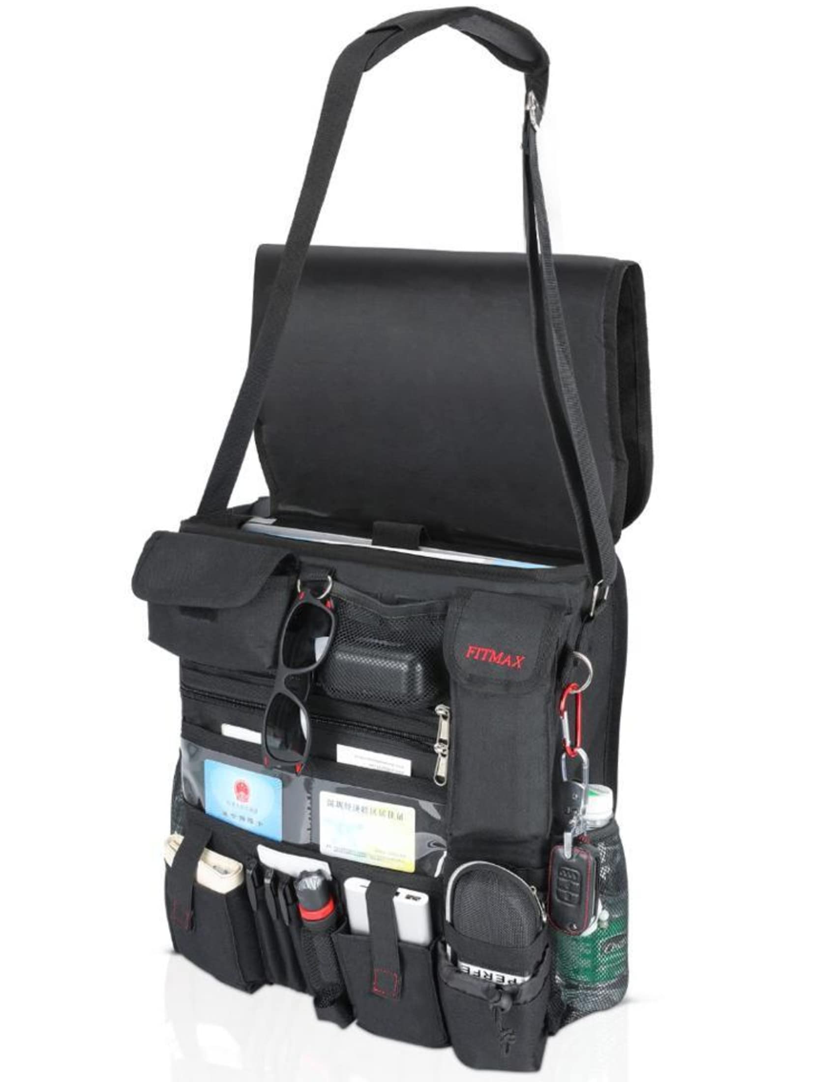 Professional Car & Truck Front Seat Organizer - Patrol Police Bag with Secure Laptop Storage & 25 Compartments | Office on the Go for Police, Delivery Drivers & Commuters