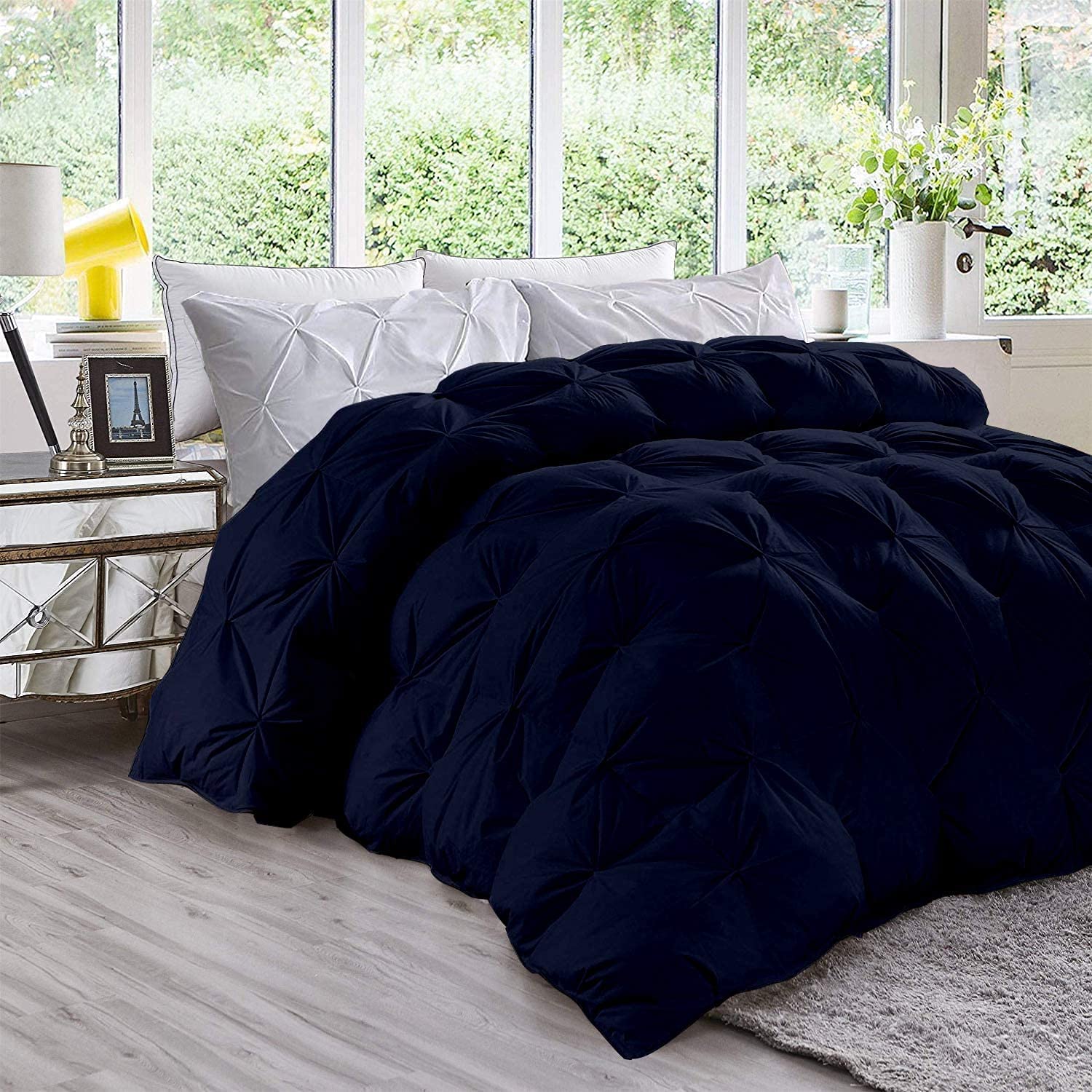 1 PC Fluffy Comforter for Twin/Twin XL Size Bed | Navy Goose Down Alternative Classic Look Baffle+Pinch Pleat Comforter Cotton All Season Soft & Comfortable 500 GSM Fill Power - Perfect for Cozy Bedrooms, Guest Rooms & Dorm Rooms