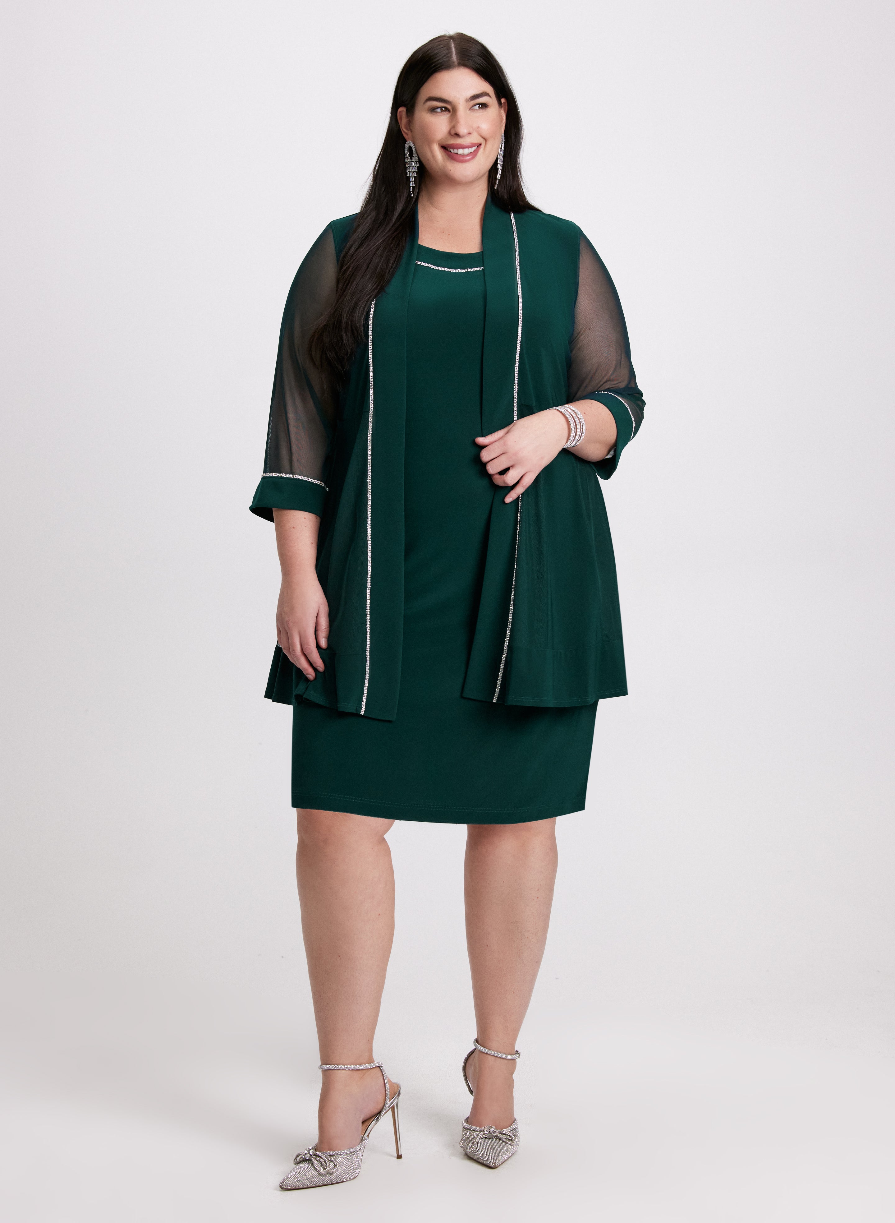 Women's Fashion Dress & Mesh Sleeve Jacket Set - Stylish 2-Piece Outfit for Party, Date Night & Special Occasions
