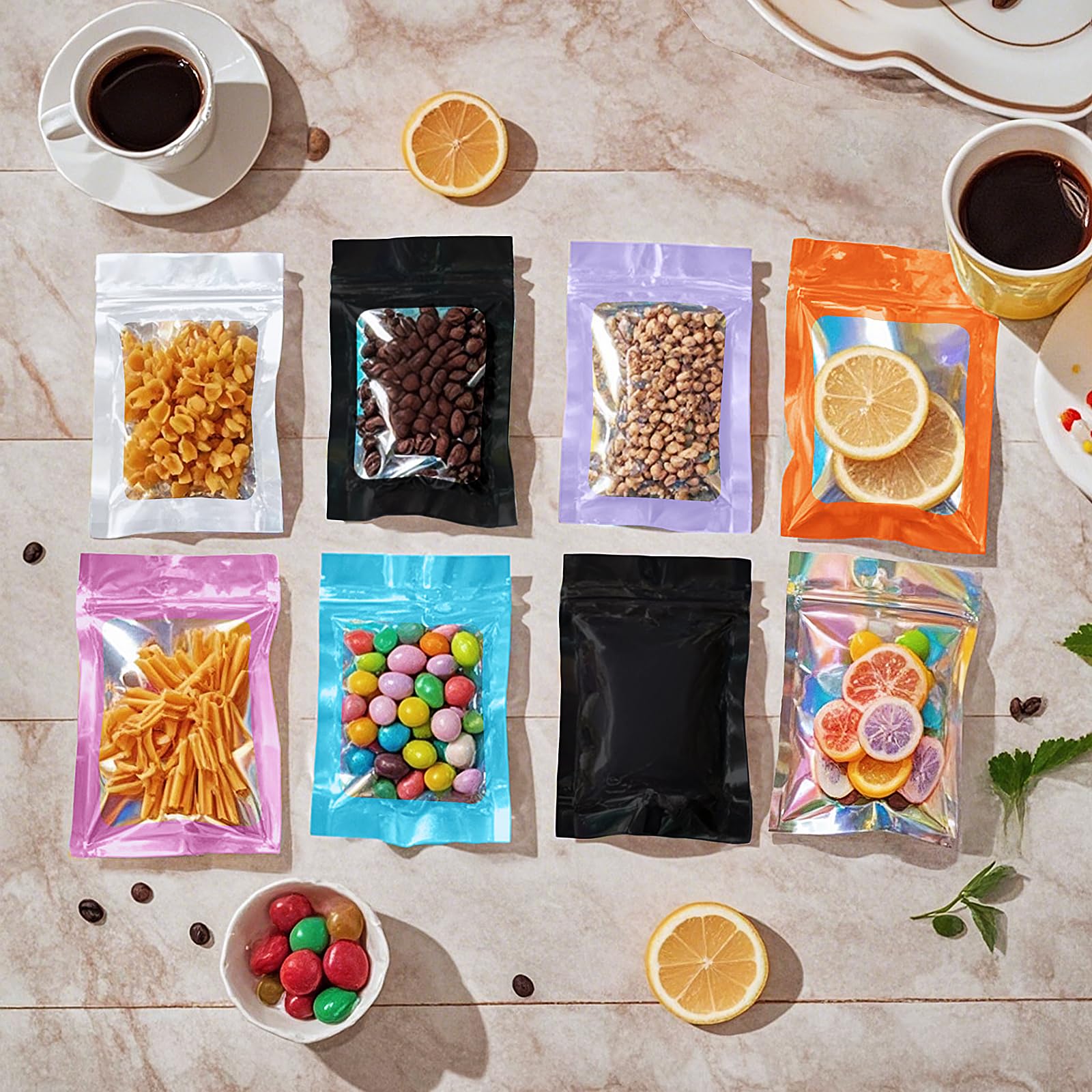 100 Pack 2.8 x 4 Inch Resealable Smell Proof Mylar Bags with Front Window - Pink Flat Foil Pouch for Food Storage, Coffee, Tea, Herbs & Cannabis Preservation (Airtight & Moisture Proof)