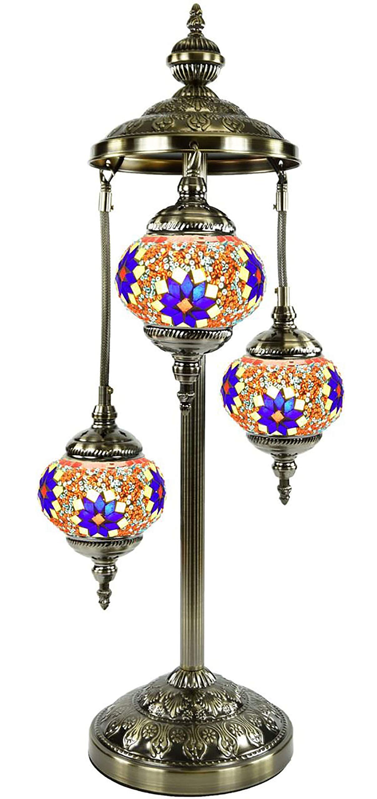 Handmade Moroccan Mosaic Turkish Lamp - 3-Tier Colorful Glass Floor or Table Lantern with E12 Bulbs (Purple Flowers) | Perfect for Home Decor, Living Room, Bedroom & Outdoor Lighting