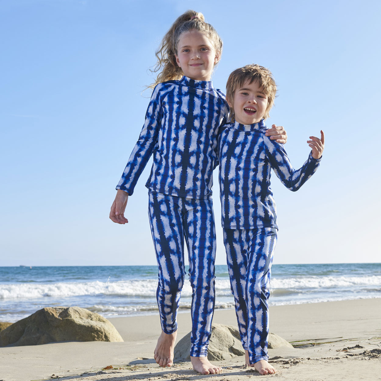Kids UPF 50+ Shibori Tie-Dye Long Sleeve Rash Guard Top - Sun Protection Swim Shirt for Beach, Pool & Water Sports