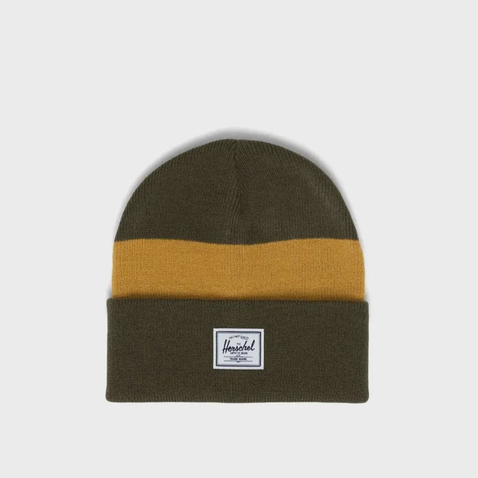 Herschel Ivy Green & Harvest Gold Elmer Beanie - Warm Winter Knit Hat for Men & Women - Perfect for Skiing, Snowboarding & Outdoor Activities