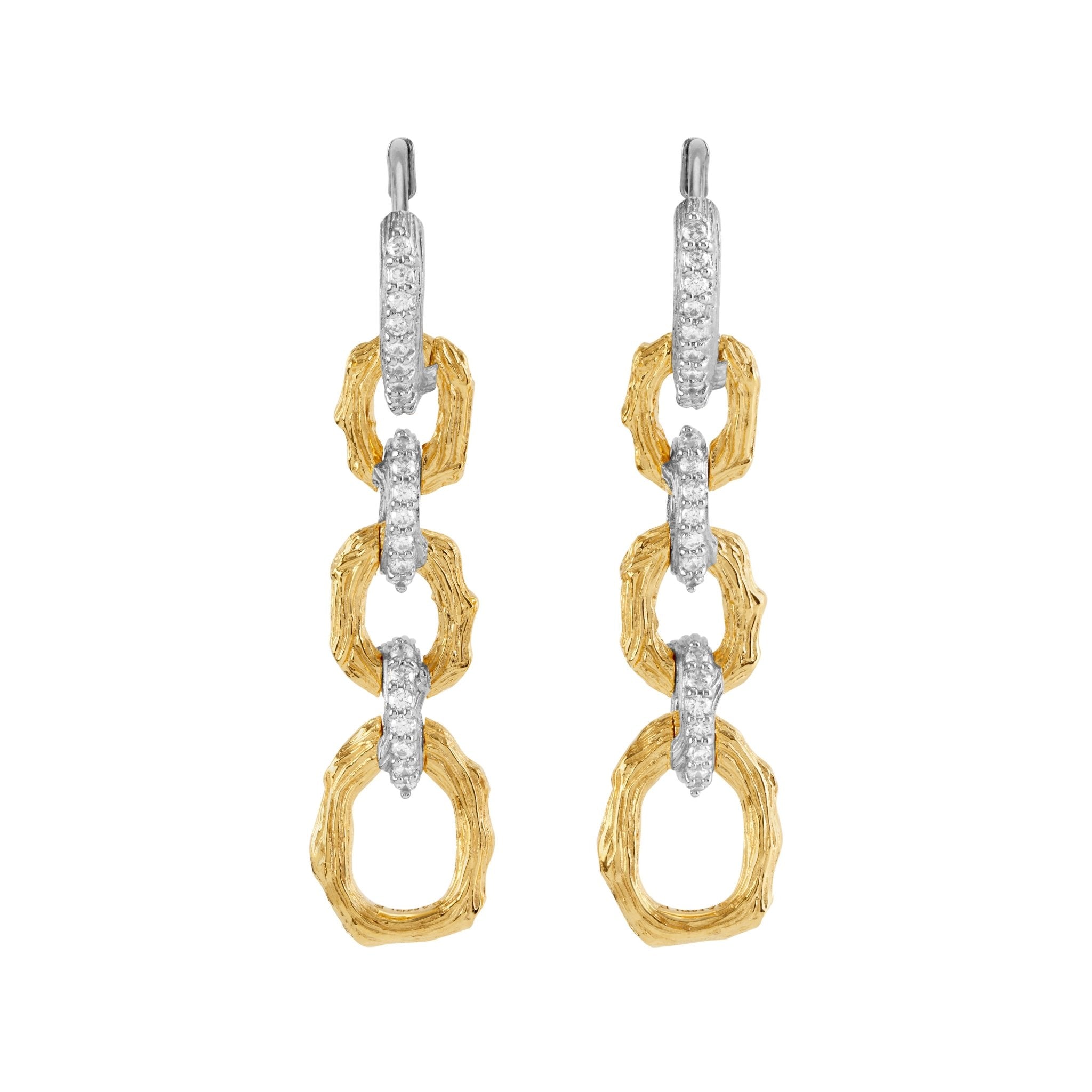 Enchanted Forest Link Earrings with Diamonds - Elegant Dainty Gold Chain Drop Earrings for Women, Perfect for Weddings, Parties & Date Nights