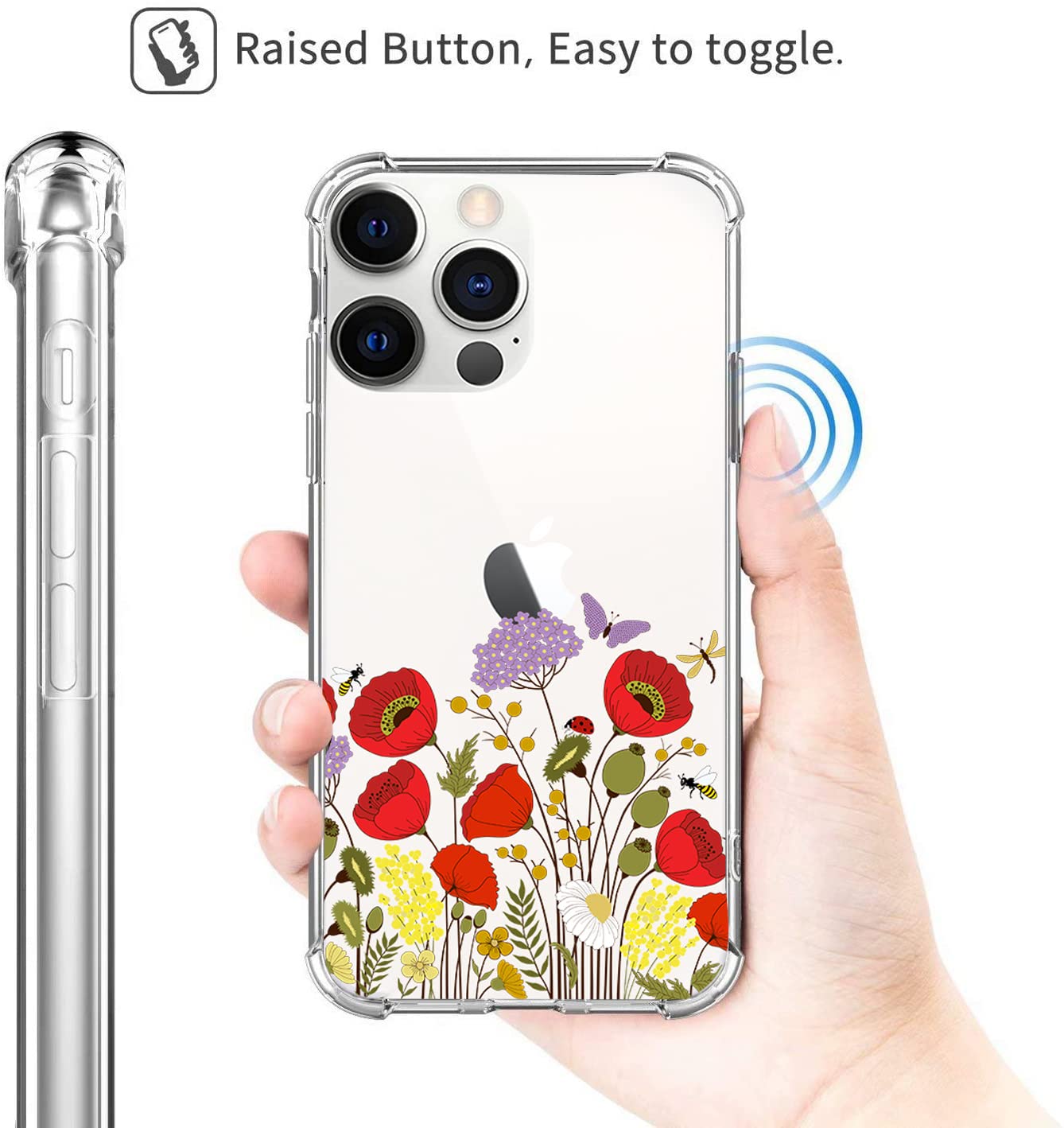 Floral Butterfly Clear Soft TPU Phone Case for iPhone 13 Pro (6.1 Inch) - Slim Fit Protective Cover with Flower Design for Women & Girls | Perfect for Everyday Use, Work, and Travel