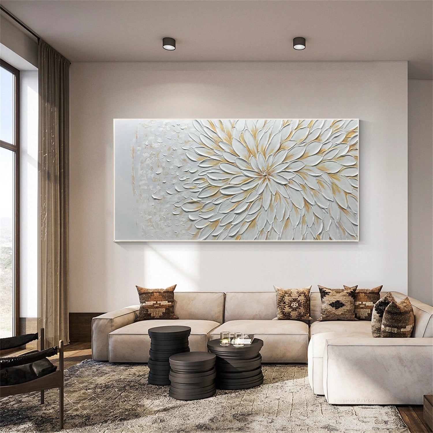 Beautiful Flower and Tree Painting #FT200 - Handmade Canvas Art for Home Decor, Living Room, Bedroom & Office Wall
