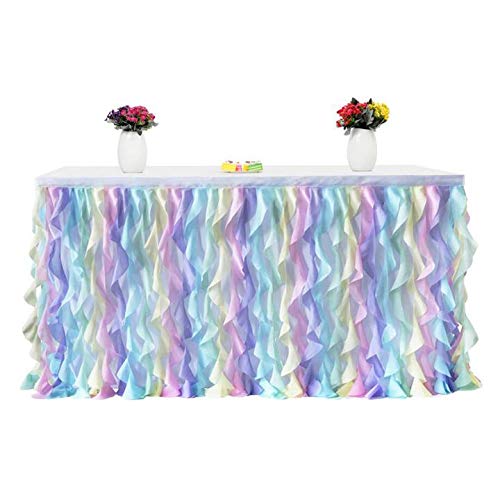 6-Foot Rainbow Tulle Tutu Table Skirt - Elegant Party Tablecloth for Birthday, Unicorn & Mermaid Themed Decorations - Perfect for Baby Showers, Bridal Showers, and Wedding Receptions