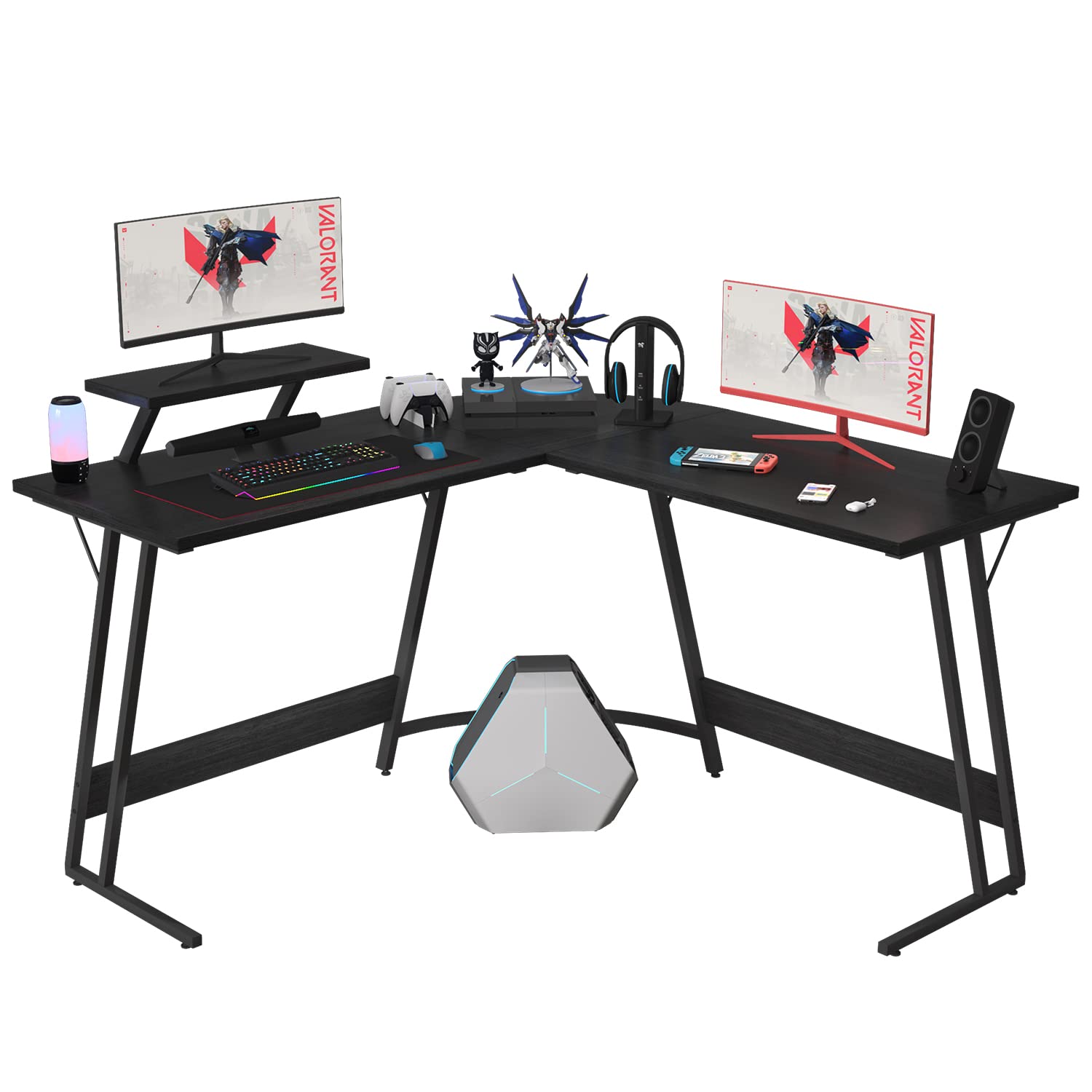 Homall 51 Inch L-Shaped Gaming Desk - Corner Computer Desk with Large Monitor Riser Stand | Sturdy Writing Workstation for Home Office (Classic Black) | Perfect for PC Gaming, Streaming & Remote Work