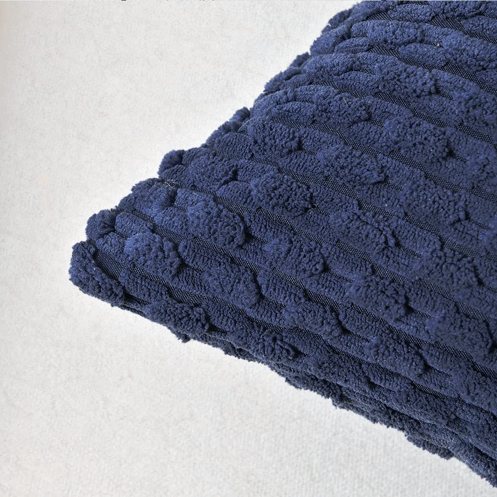 2 Pack Navy Blue Decorative Throw Pillow Covers 18x18 Inch (45x45 cm) - Soft Plush Corduroy Cushion Cases for Couch, Bed & Sofa - Modern Farmhouse Boho Home Decor - Perfect for Living Room, Bedroom & Cozy Home Styling