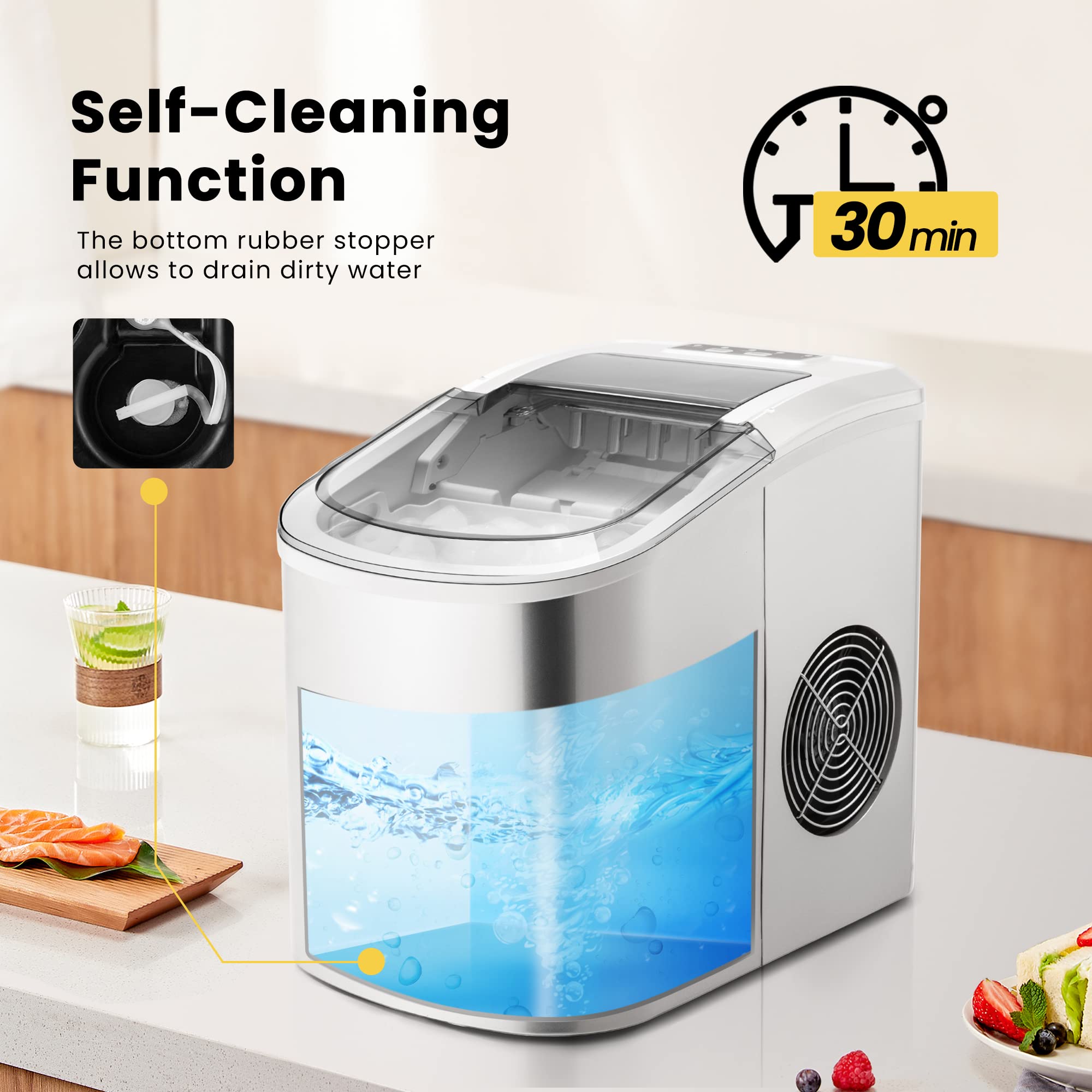 VIVOHOME 27lbs/Day Portable Countertop Ice Maker Machine - Automatic Self-Cleaning, Includes Hand Scoop & 10 Ice Bags - Perfect for Home, Office, RV, and Outdoor Parties (Silver)