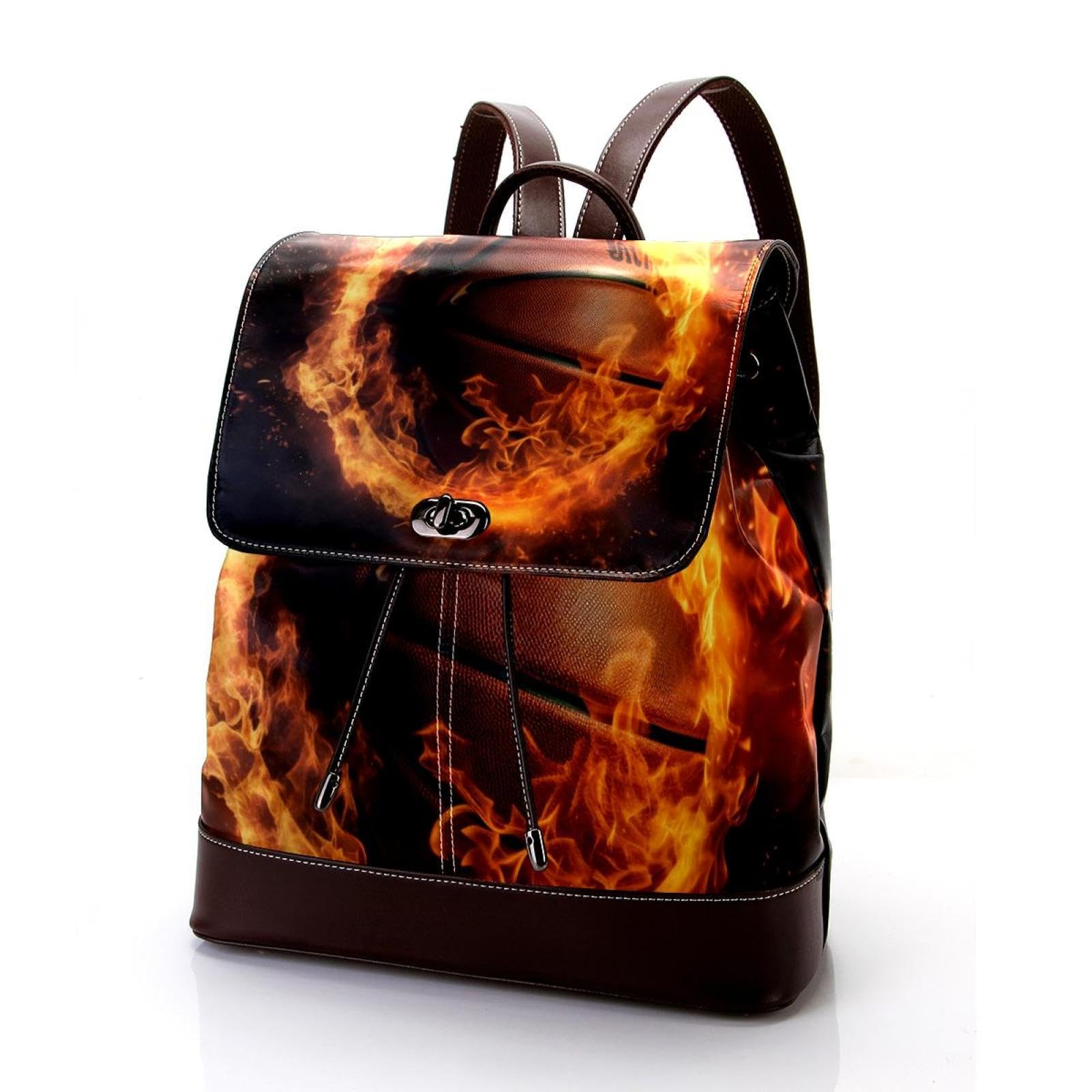 Stylish Travel Backpacks for Women & Men - Flame Retro Basketball Design Backpack for School, Work, Gym & Outdoor Adventures