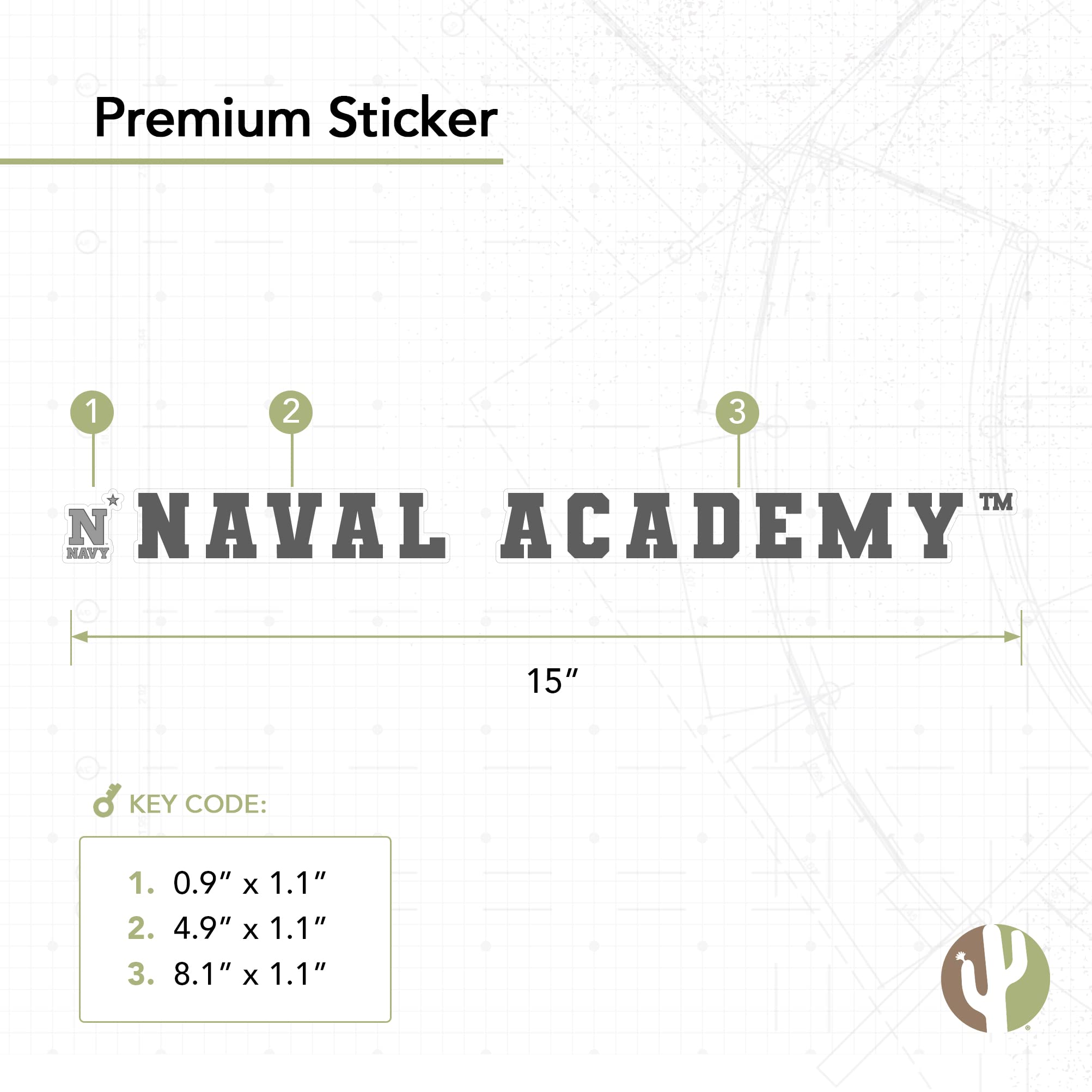Premium 15 Inch Desert Cactus USNA Sticker - United States Naval Academy Midshipmen Navy Vinyl Decal for Laptop, Water Bottle, Car & Scrapbooking | Durable Waterproof Decoration for Military Pride & School Spirit