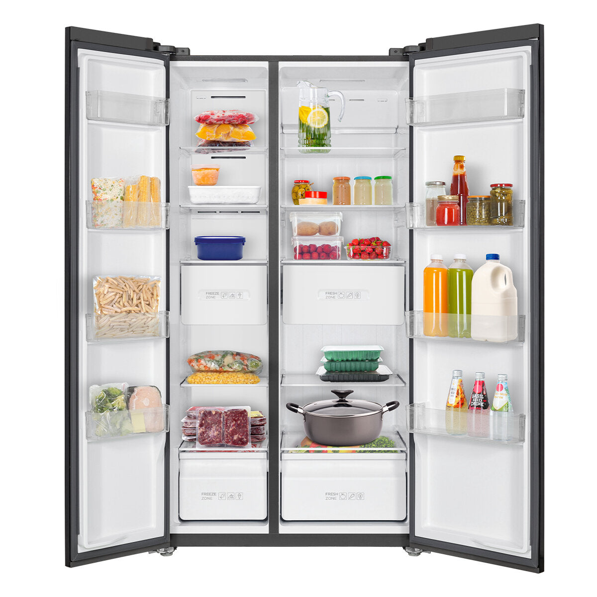 TCL 505L Side by Side Refrigerator - Energy Efficient, Frost Free, Grey (P525SBC) - Perfect for Modern Kitchens & Large Families