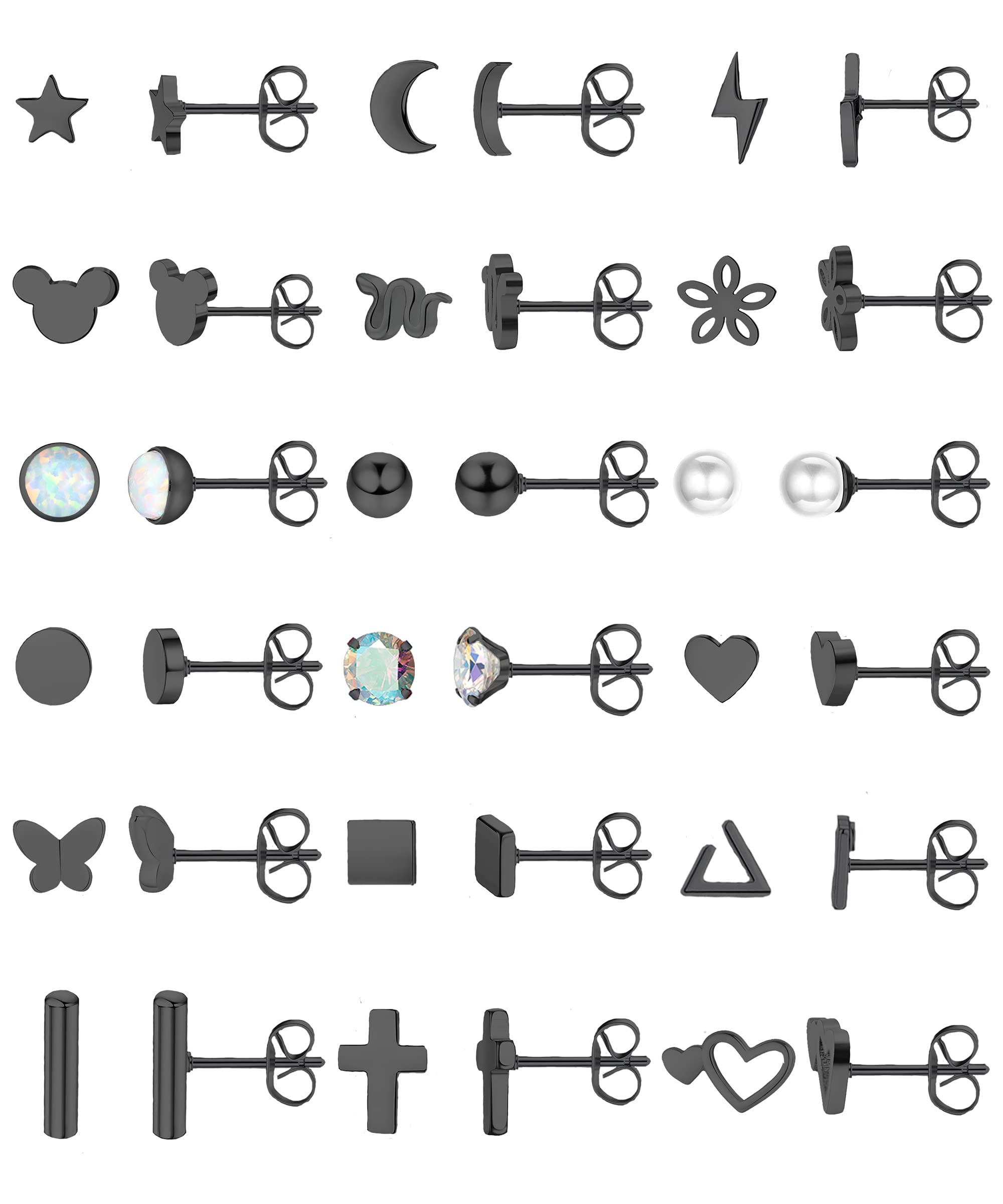 18 Pairs Tiny Stud Earrings Set for Women - Star, Moon, Snake & Butterfly Cartilage Earrings - 20G Hypoallergenic Stainless Steel - Perfect for Daily Wear, Gifts & Pierced Ear Styling