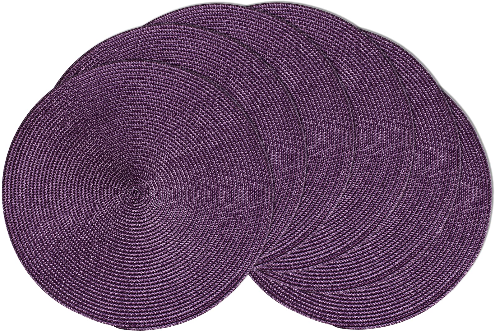 AHHFSMEI 15 Inch Round Braided Placemats Set of 6 - Natural Woven Heat Resistant Table Mats for Dining, Kitchen, and Outdoor Use (Plum Purple)