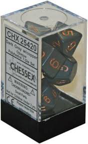 Chessex Polyhedral 7-Dice Set - Opaque Dark Grey with Copper Numbers | RPG Dice for Dungeons & Dragons, Pathfinder, and Tabletop Gaming