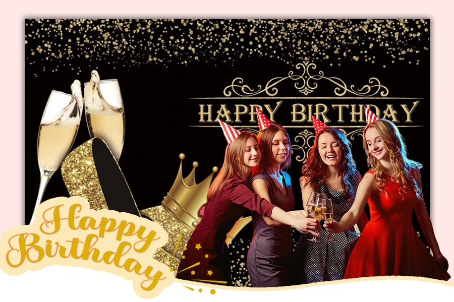 Golden Crown Birthday Backdrop 7x5ft - Party Photo Studio Decor for Events