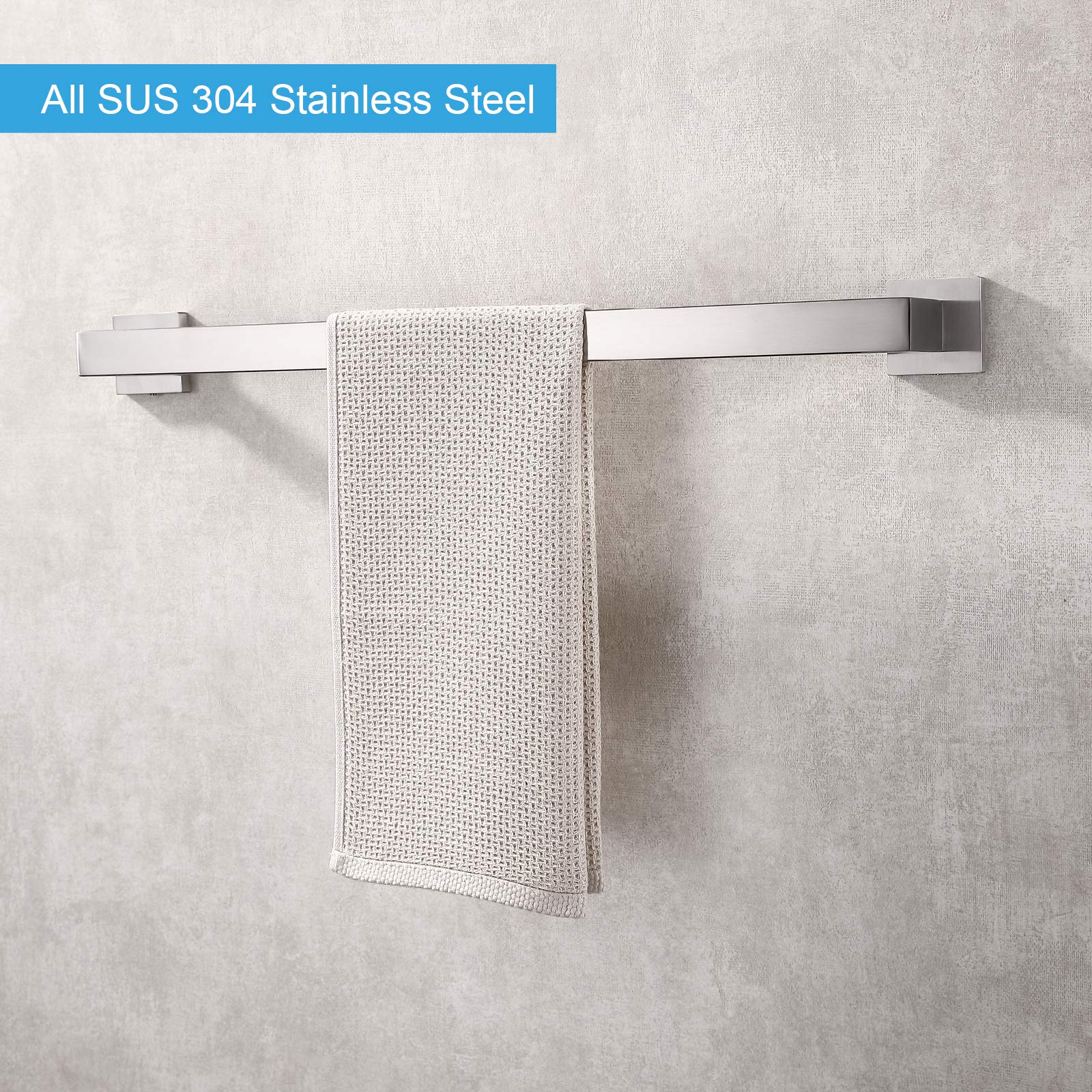 TASTOS 23.6 Inch Black Stainless Steel Towel Bar - Heavy Duty SUS 304 Brushed Nickel Towel Rack for Bathroom & Kitchen - Wall Mounted with Screws - Perfect for Hand Towels, Dish Towels & Bath Towels