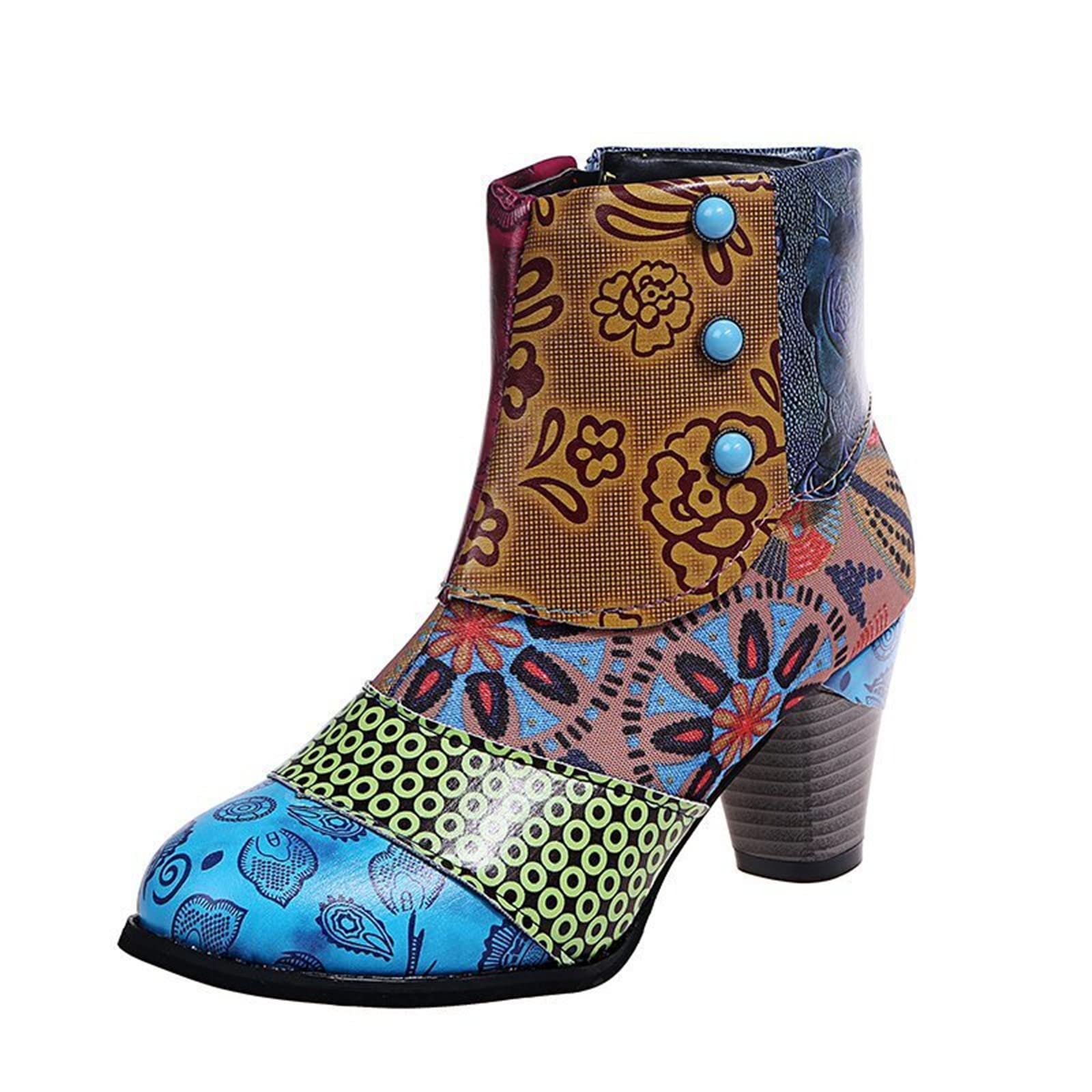 Lausiuoe Women's Ankle Boots - Low Heel Chunky Dressy Pointed Toe Side Zipper Booties | Fashion Western Short Boots for Casual Outfits & Office Wear