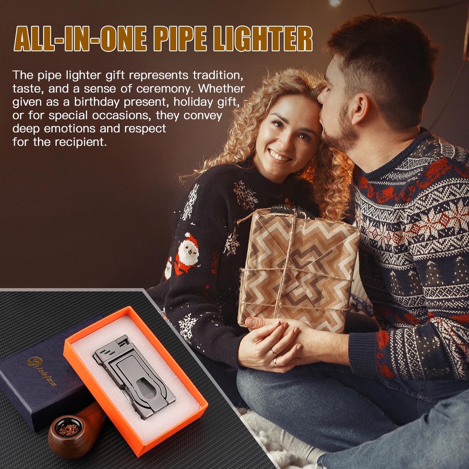 **Refillable Butane Pipe Lighter with Stand - 5-in-1 Soft Flame Lighter with Stainless Steel Pipe Tools & Cleaner - Portable for Indoor & Outdoor Use - Perfect Gift for Pipe Smokers**    *(Ideal for camping, travel, home use, and as a thoughtful gift for pipe enthusiasts.)*