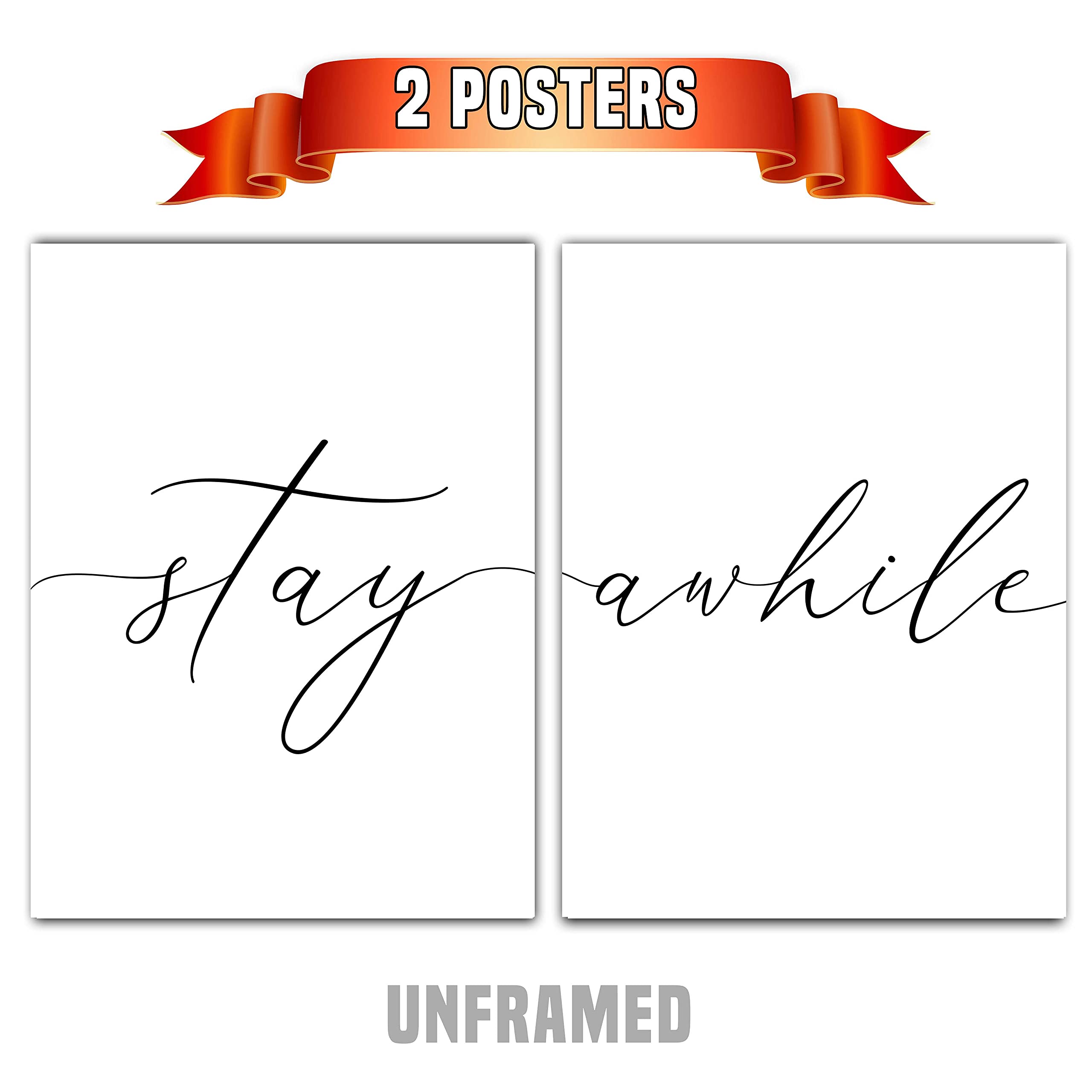 Stay Awhile Poster Set - 18x24 Inch Modern Wall Art Prints (Set of 2) - Perfect for Living Room, Bedroom & Office Decor