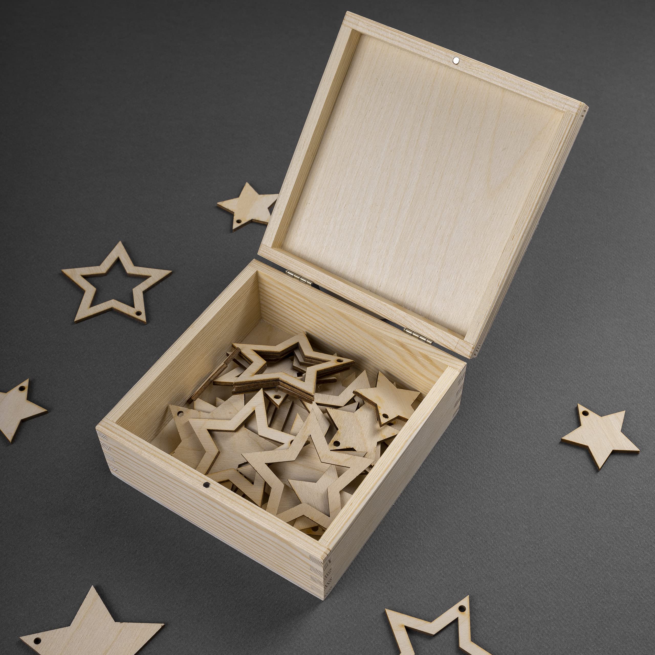 Unfinished Plain Wooden Storage Box with Lid - 6.37 x 6.37 x 2.83 Inches Square Craft Box for Jewelry, Office Supplies & Small Valuables - Perfect for Bedroom Organizer, DIY Projects & Gift Packaging